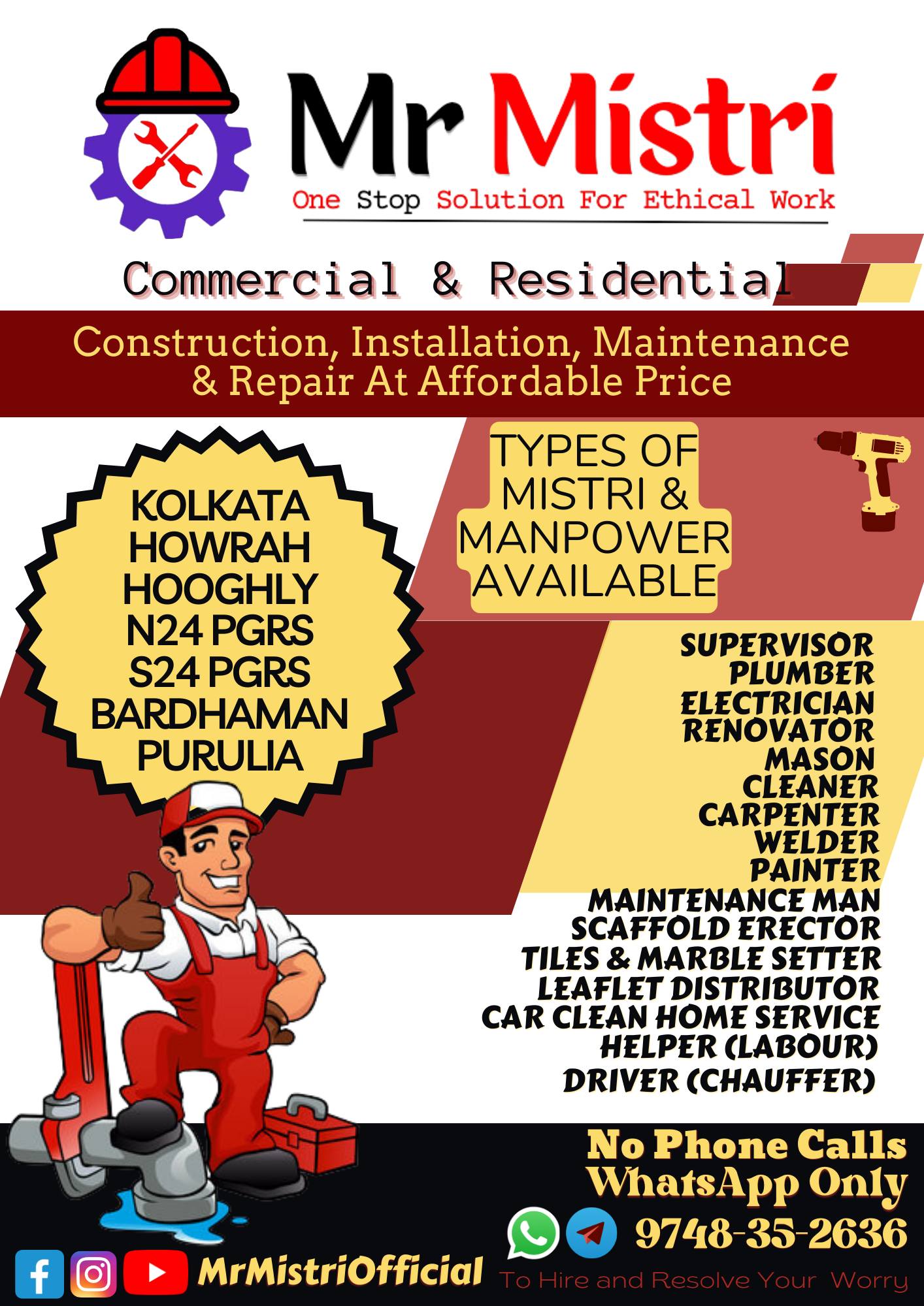 Mr Mistri & Manpower Service Supervisor Plumber Electrician Painter ...