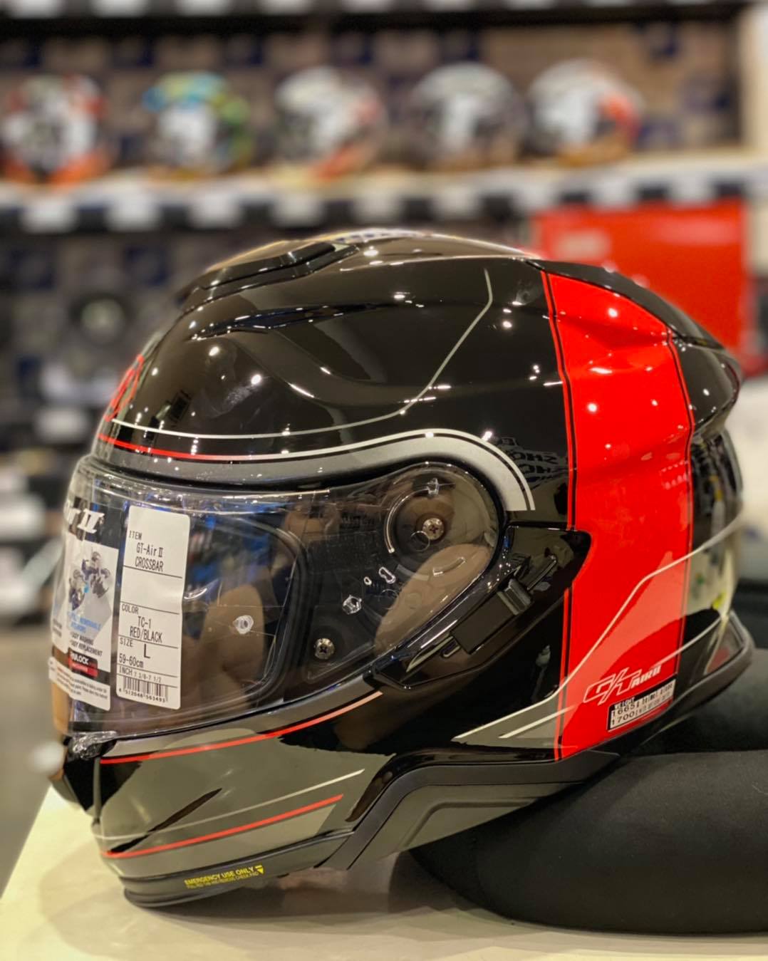 shoei gt air 2 crossbar tc1 RF-1400 Sheen Helmet 1 Red/Black/Silver color scheme Shoei GT-AIR 2 Crossbar TC-1