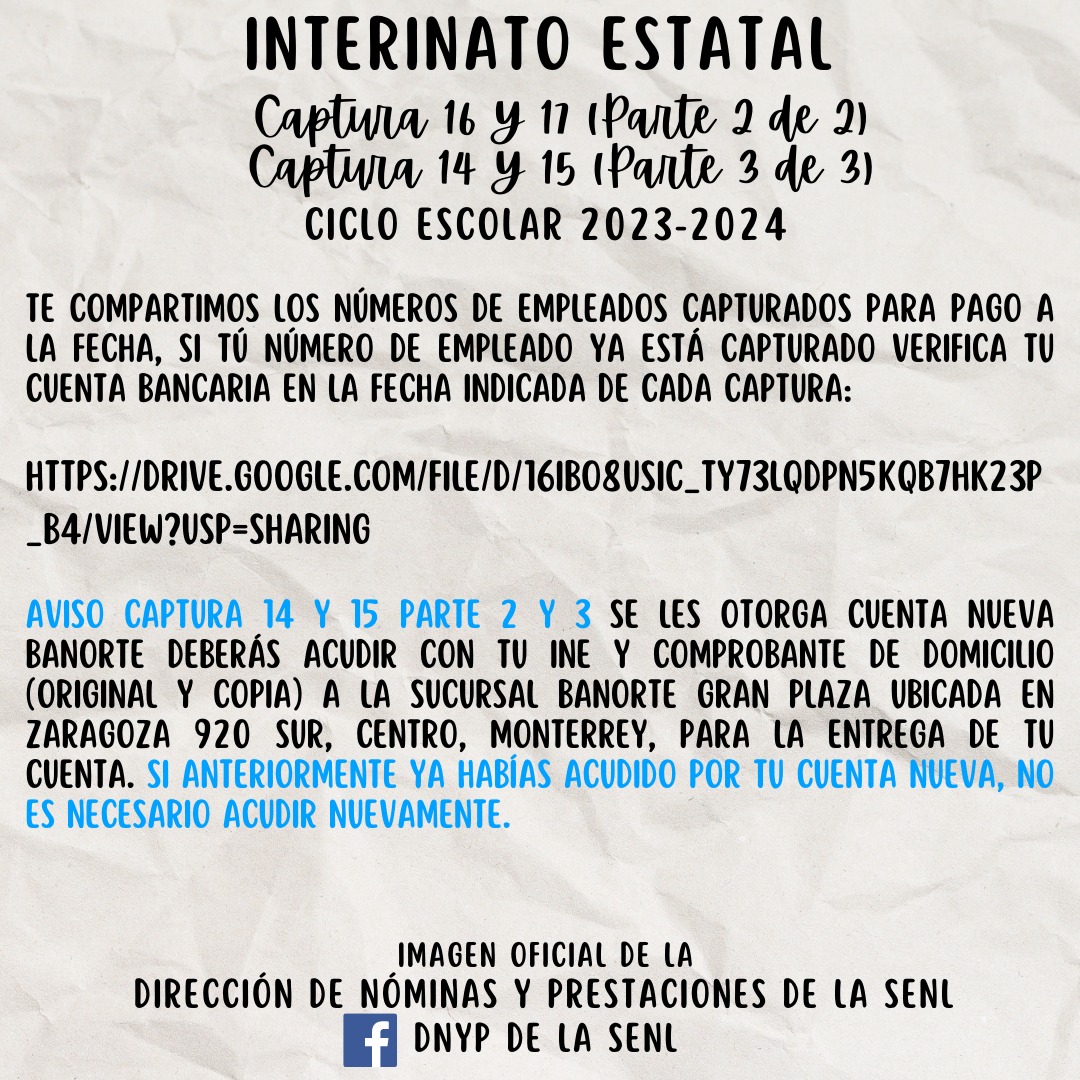 DNYP de la SENL - Interinato Estatal Ciclo Escolar...