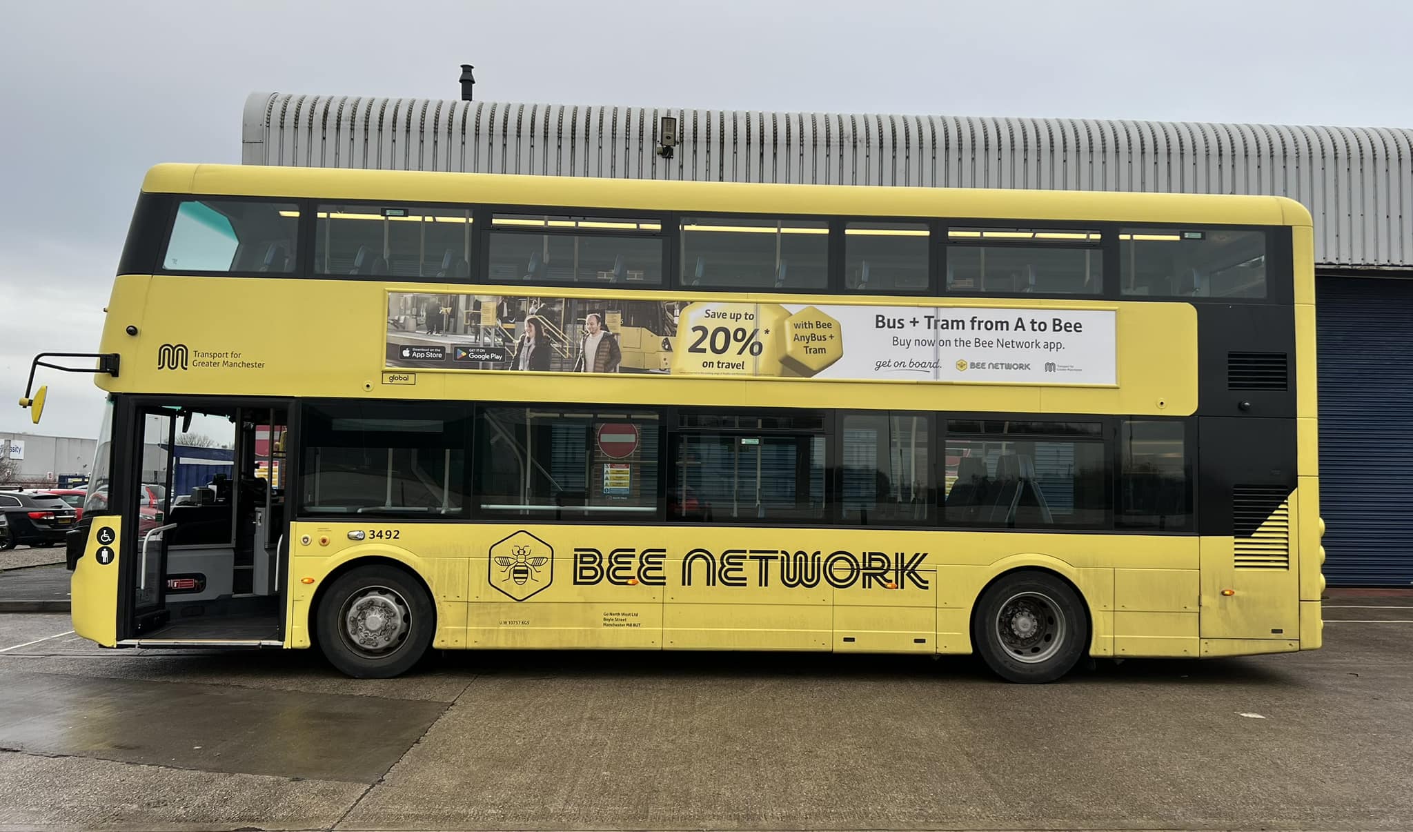Wigan 3492 showing off one of the latest “Bee Network” advert