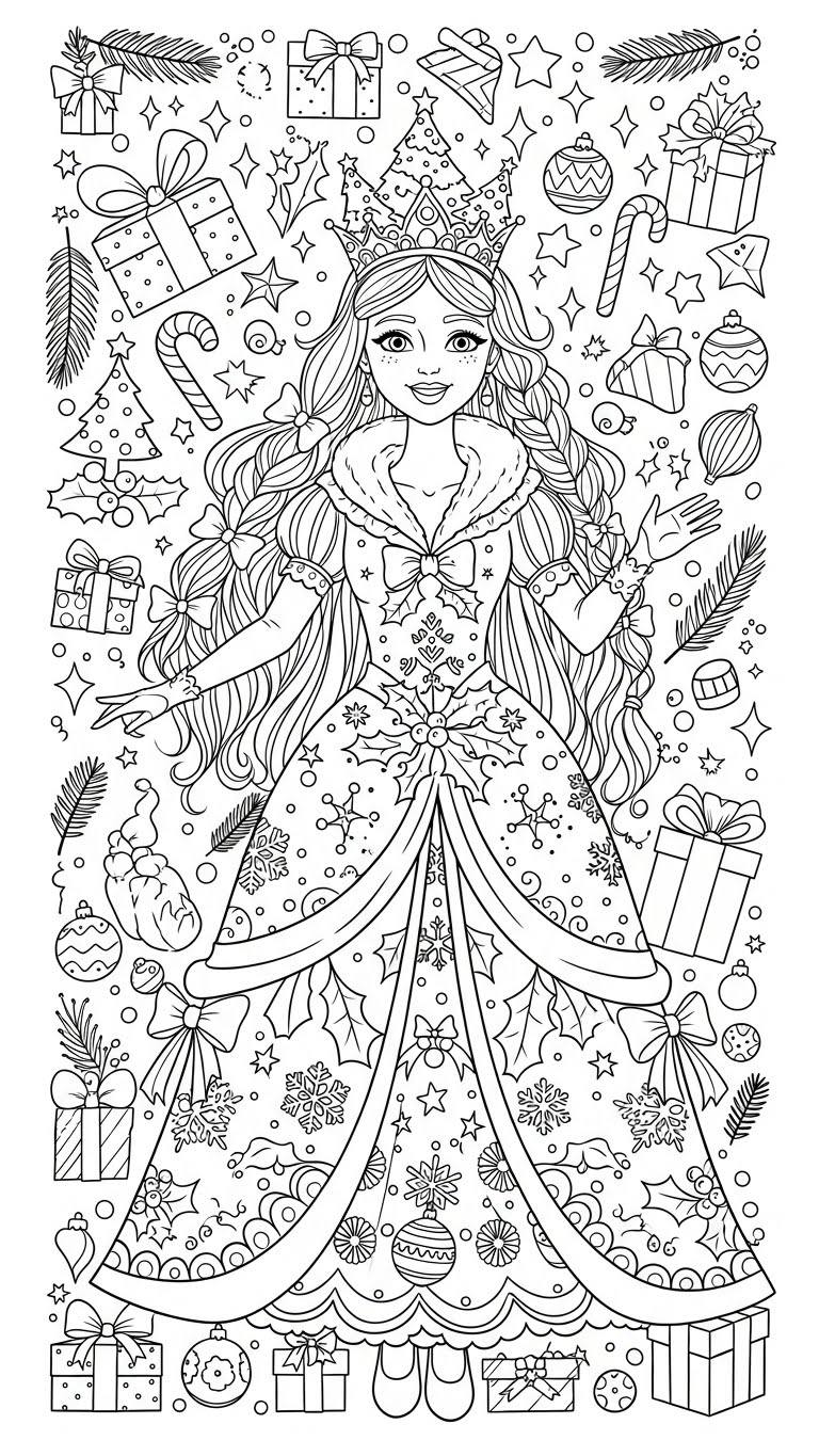 Christmas princess coloring pages. Free to use