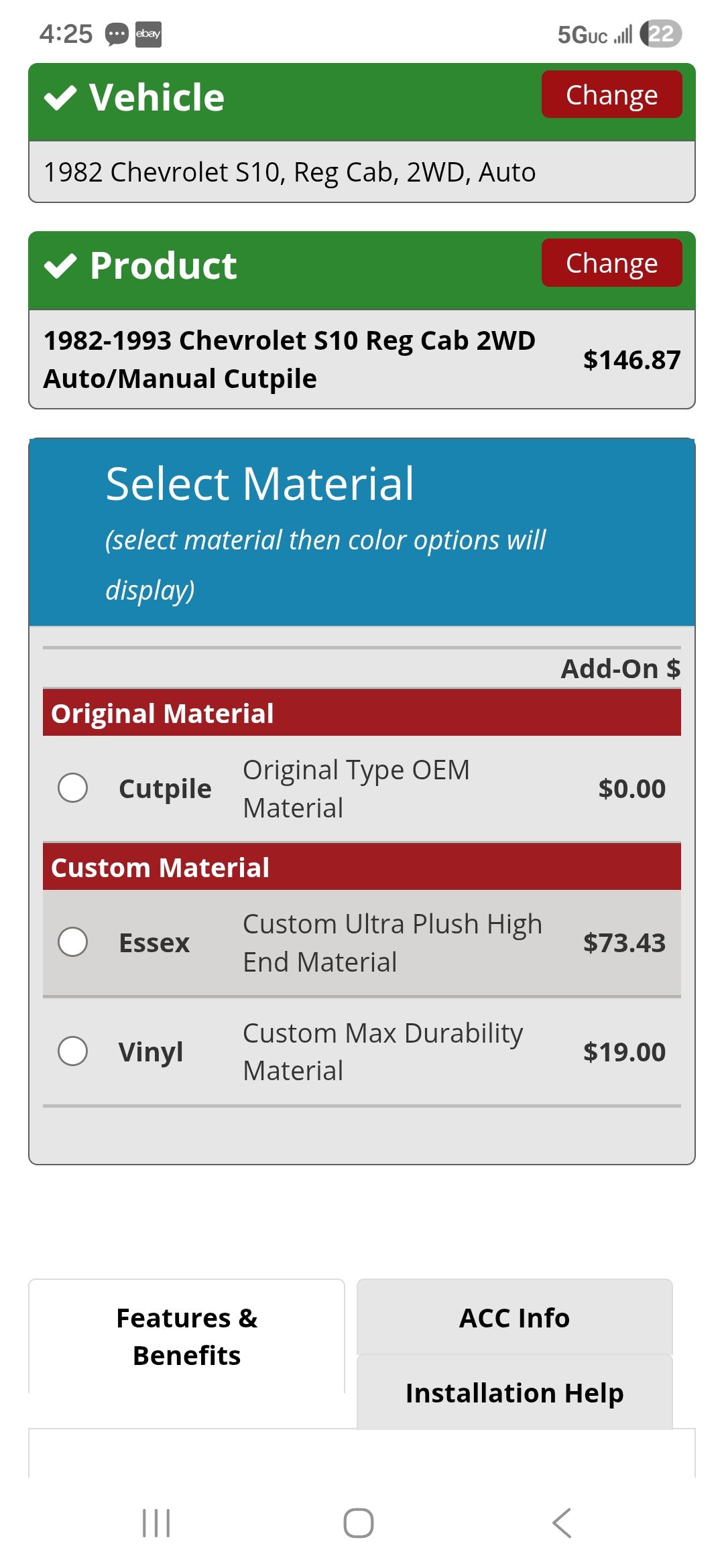 ACC Carpet C10 Original Style Molded W/ Mass Back Regular Cab 2WD 4