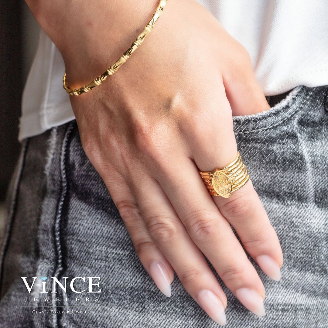 Gold Bamboo Bracelet + 7-Day Guam Seal Ring. Jewelry that ties an
