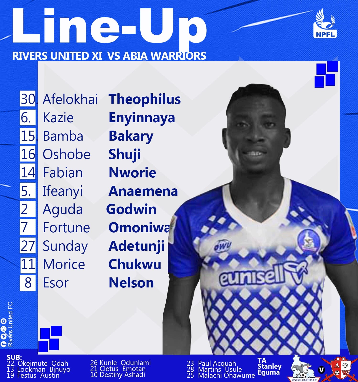 📋 Here's our team to face Abia... - Rivers United F. C.