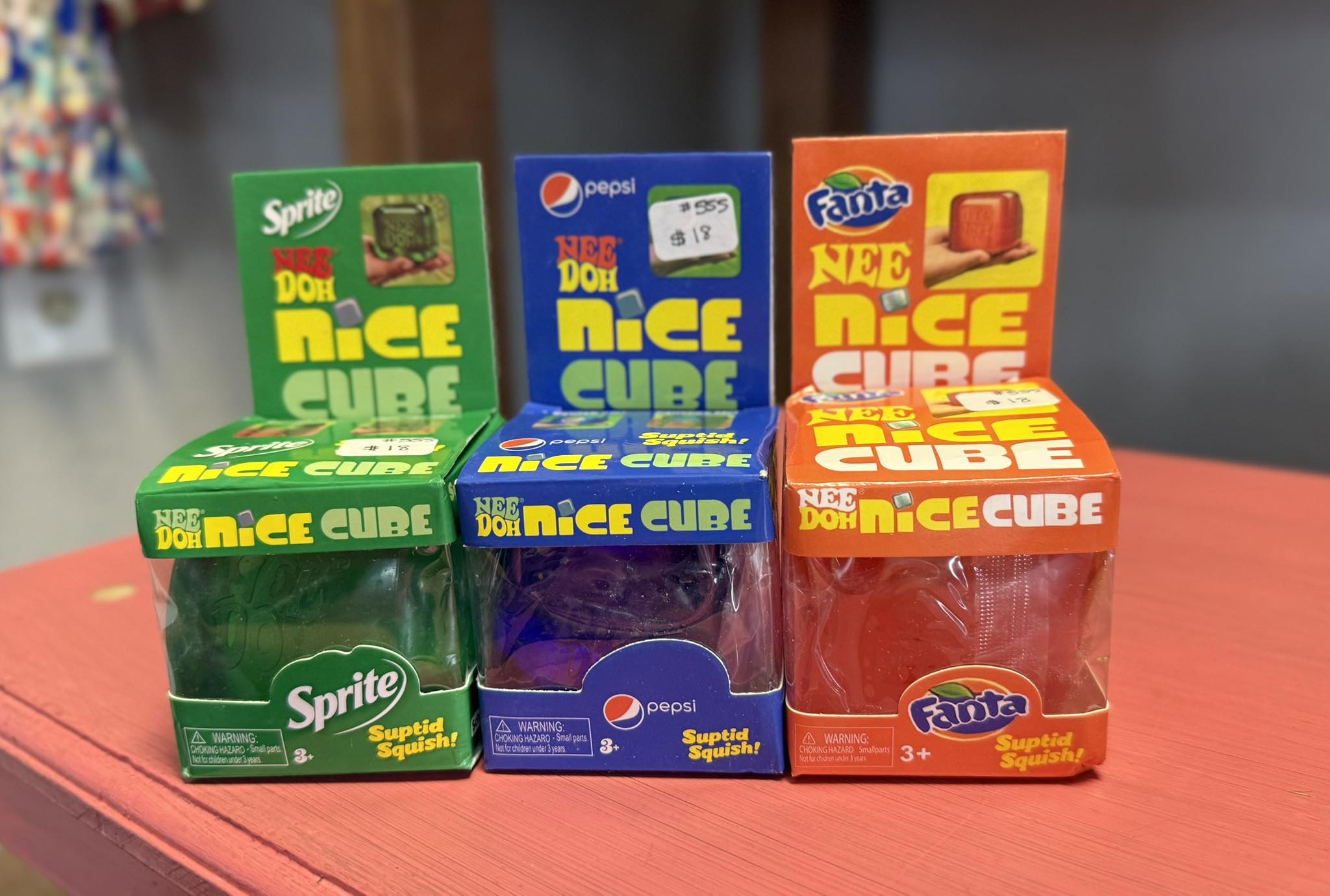 Squishy Needoh Nice Cubes available in Pepsi, Sprite, and Fanta
