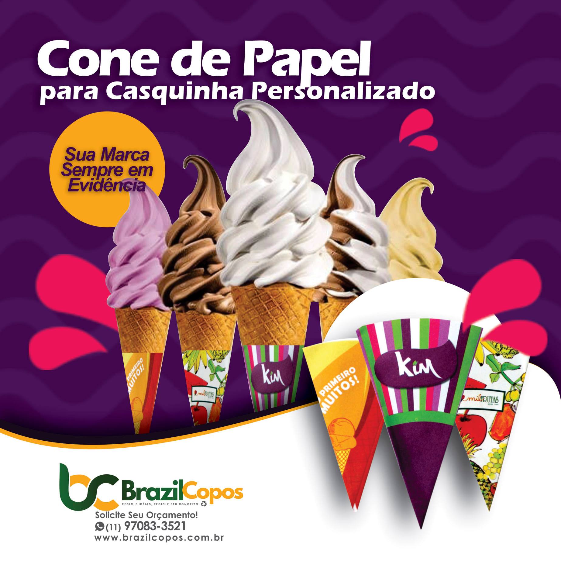 CONE DE PAPEL PARA CASQUINHA PERSONALIZADO! Sua marca sempre em ...