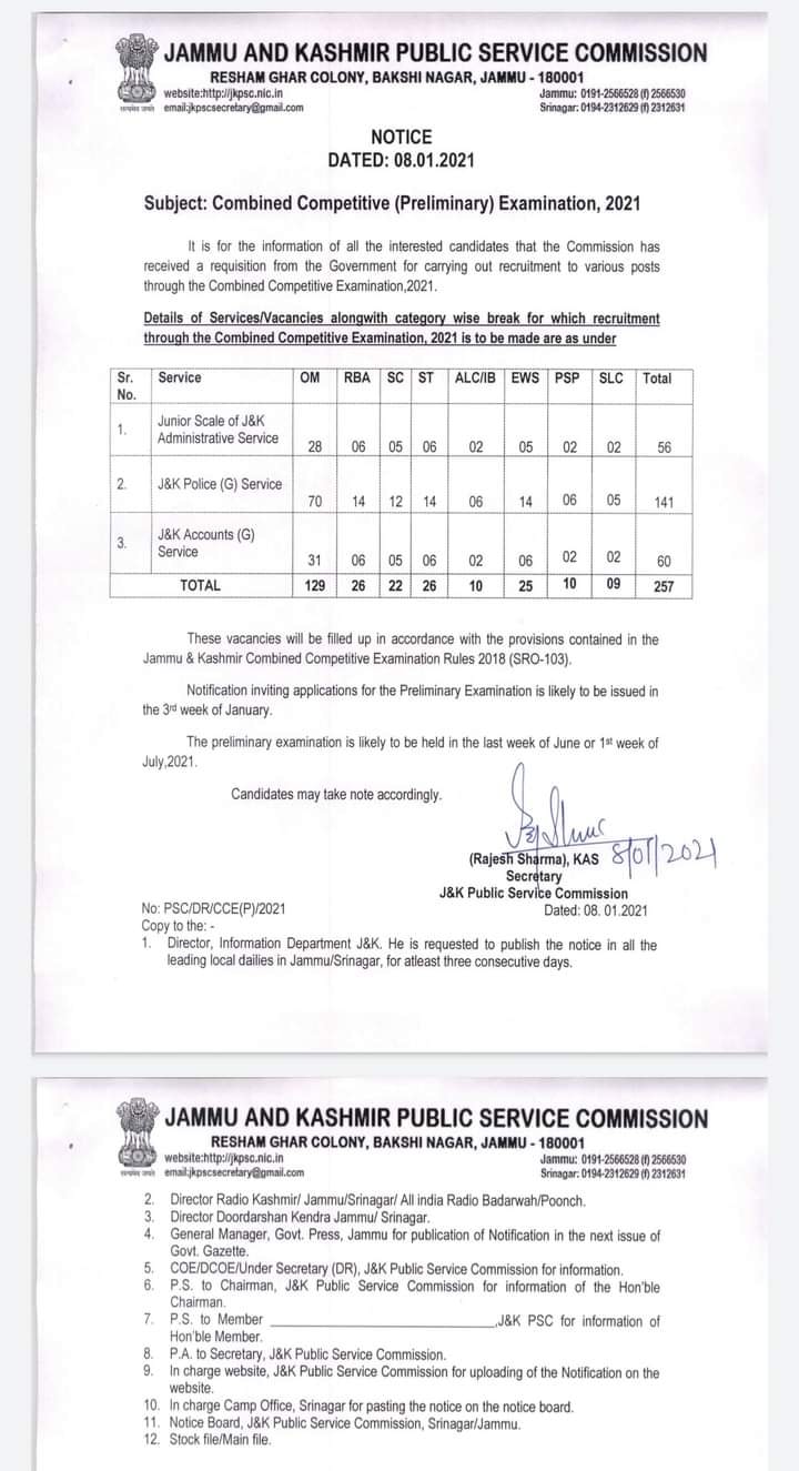 JKPSC KAS 2021 Notification Out : 257... - Pir Panjal Diaries ...