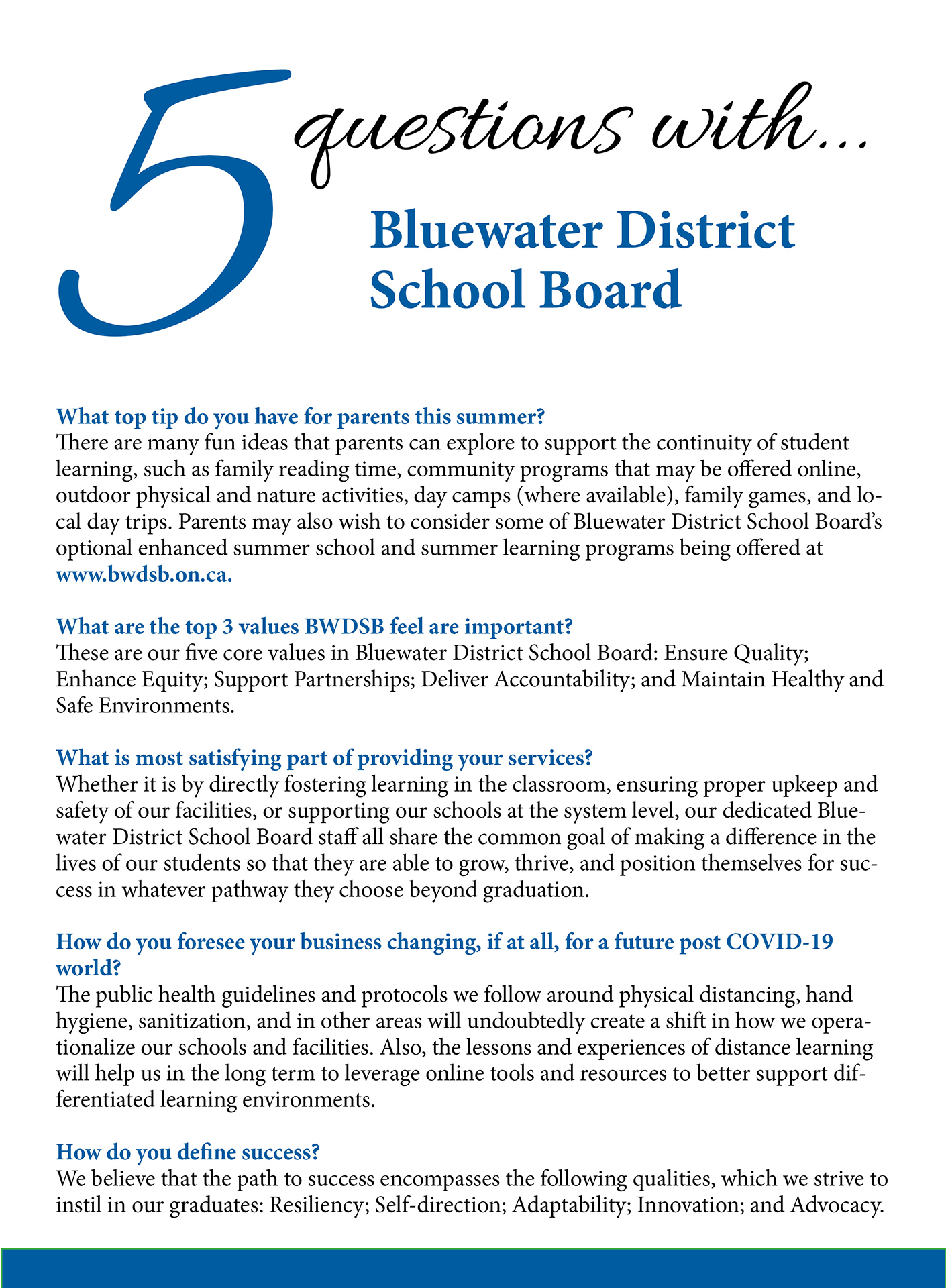 Check out our recent Q... - Bluewater District School Board | Facebook