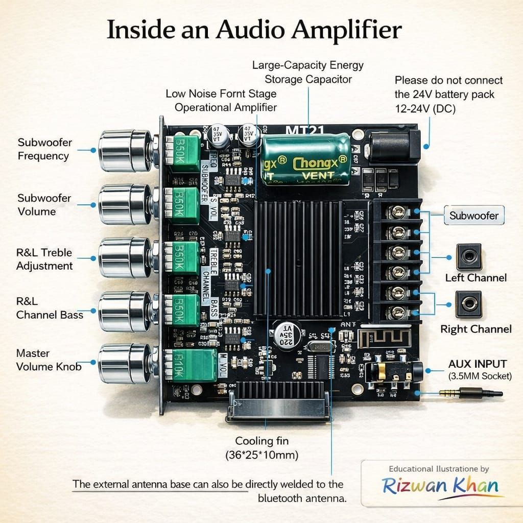 GERUI Module Amplificateur Audio ZK-MT21 2.1 Canaux Bluetooth - Carte Amplification Puissance