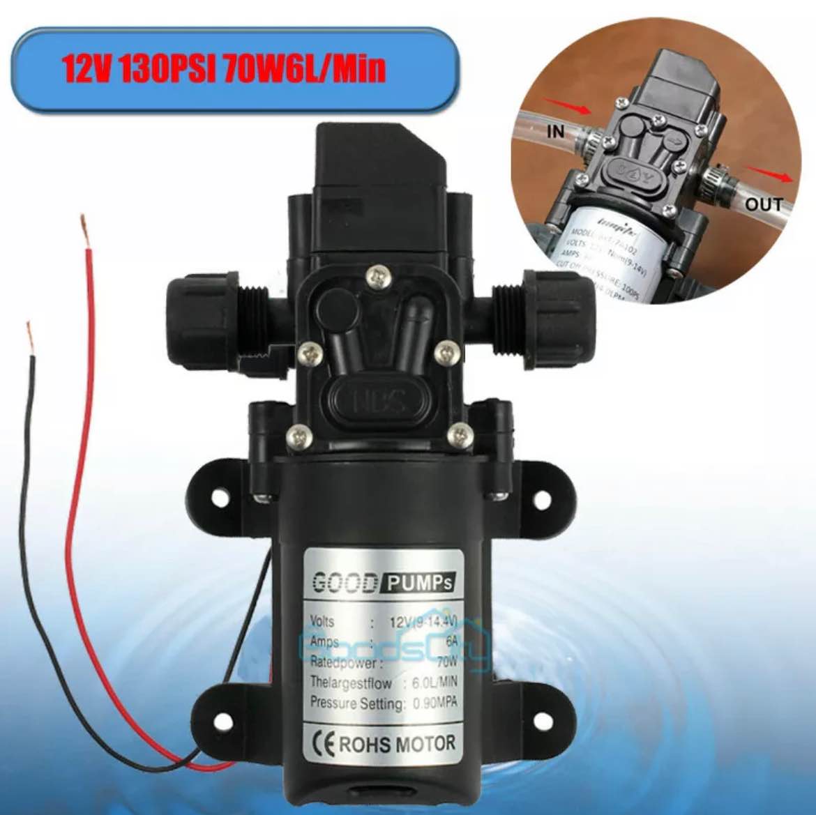 130 PSI Self-Priming Water Pump For Boat, RV, Camper - Marine & Washing Machine Use 8 thumbnail image