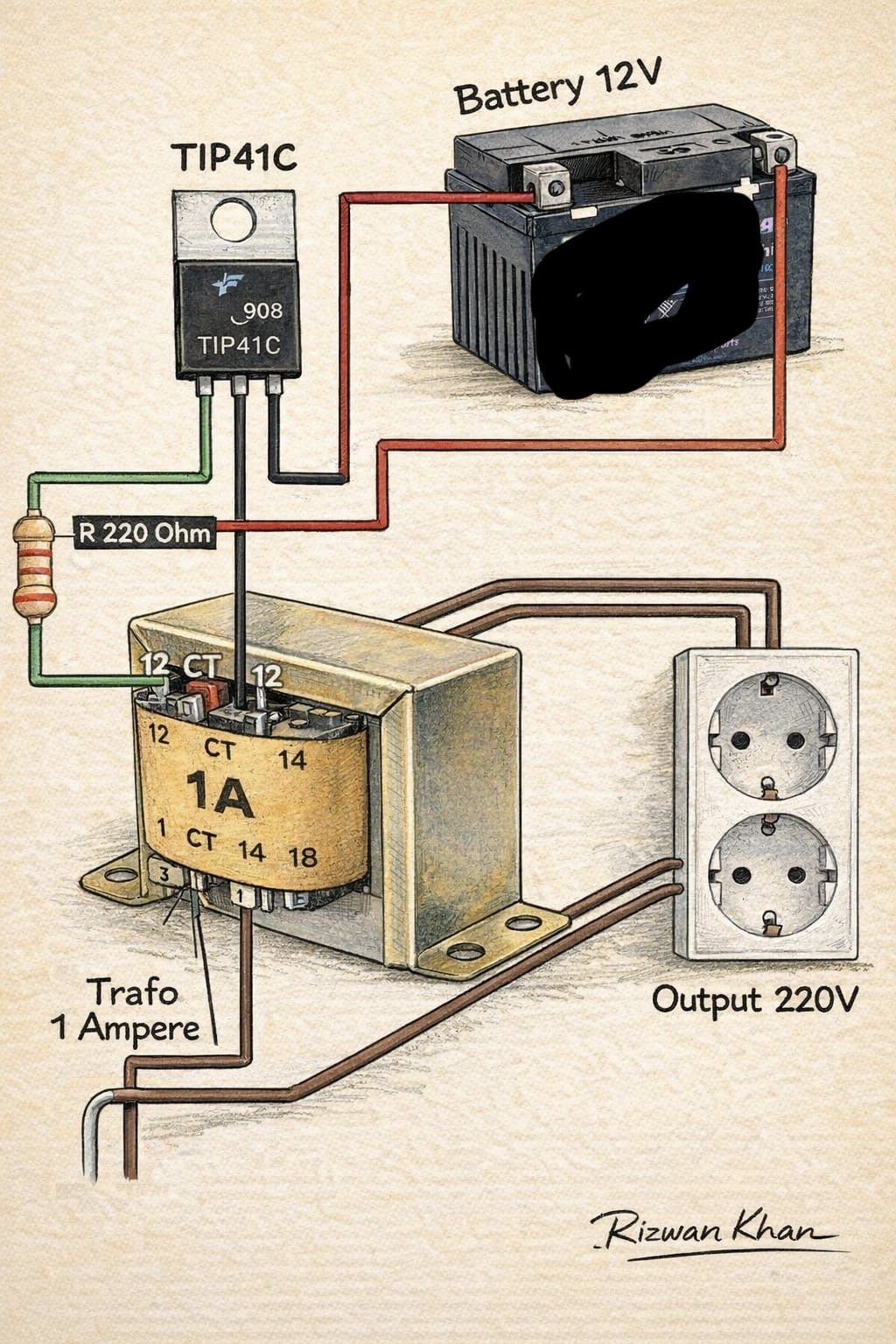 Rizwan - A 1 Ampere center-tapped (CT) transformer steps up the voltage ...