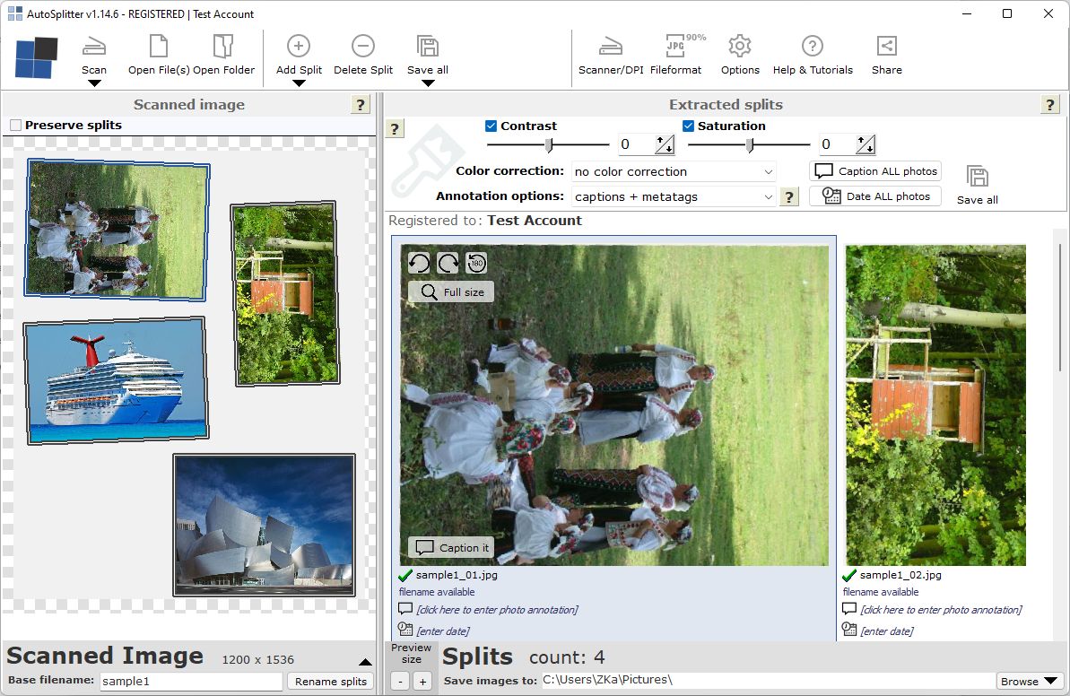 Autosplitter photo scanning software
