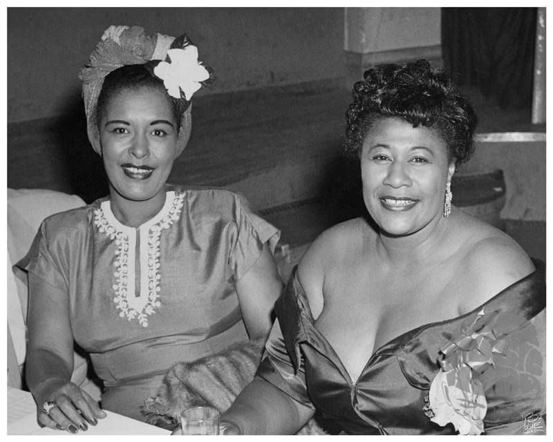 Billie Holiday and Ella Fitzgerald, 1950, by William “Popsie