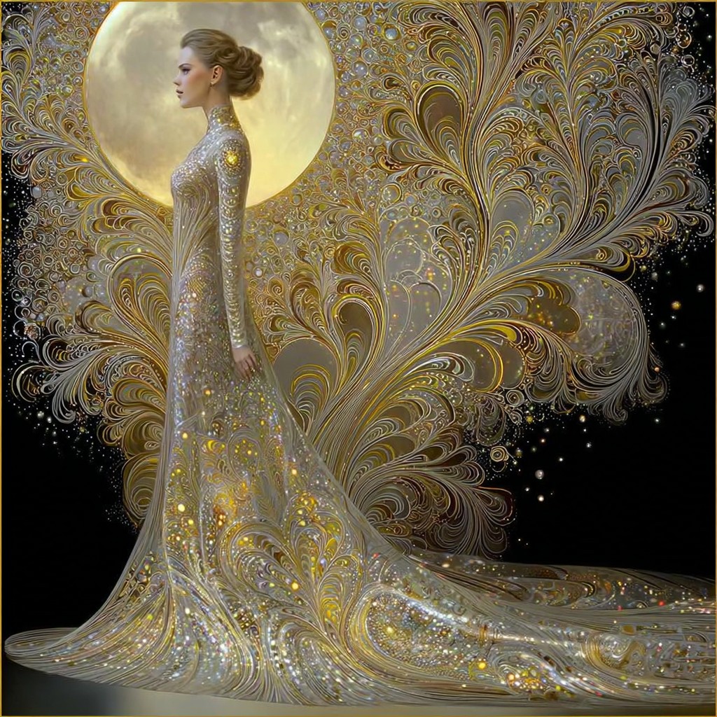 iridescent gold dress in golden tone like full moon elegant engagement down