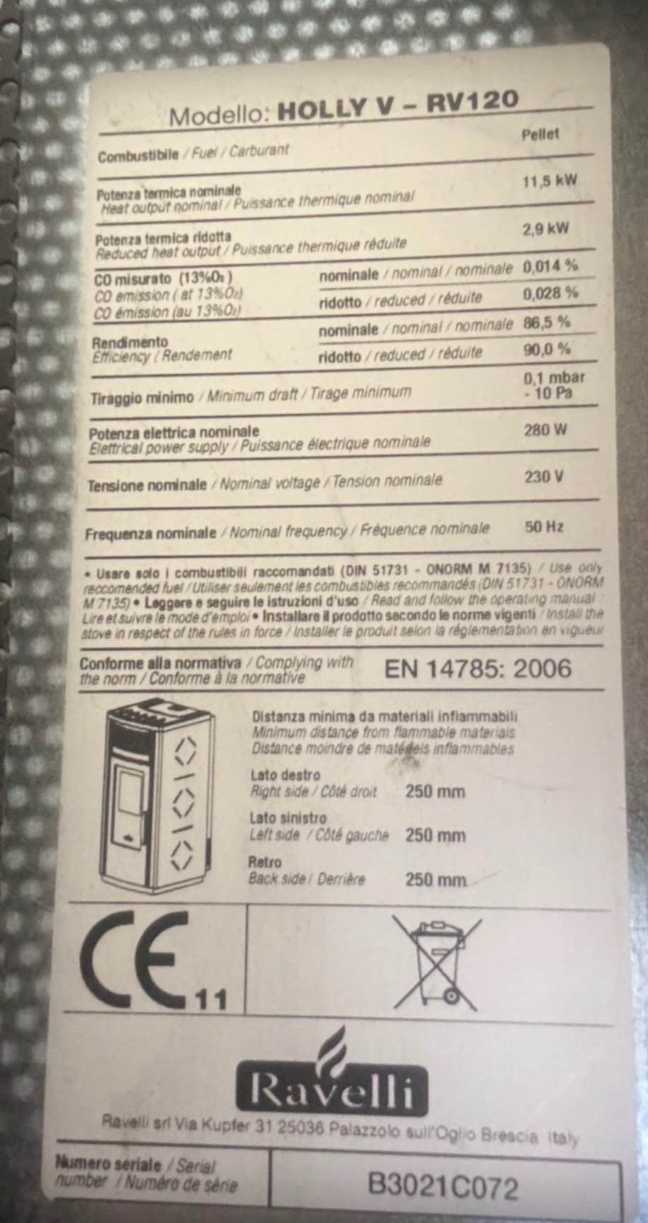 Poêle a pellets (pour pièces) RAVELLI HOLLY V - RV120 - Space Heaters ...