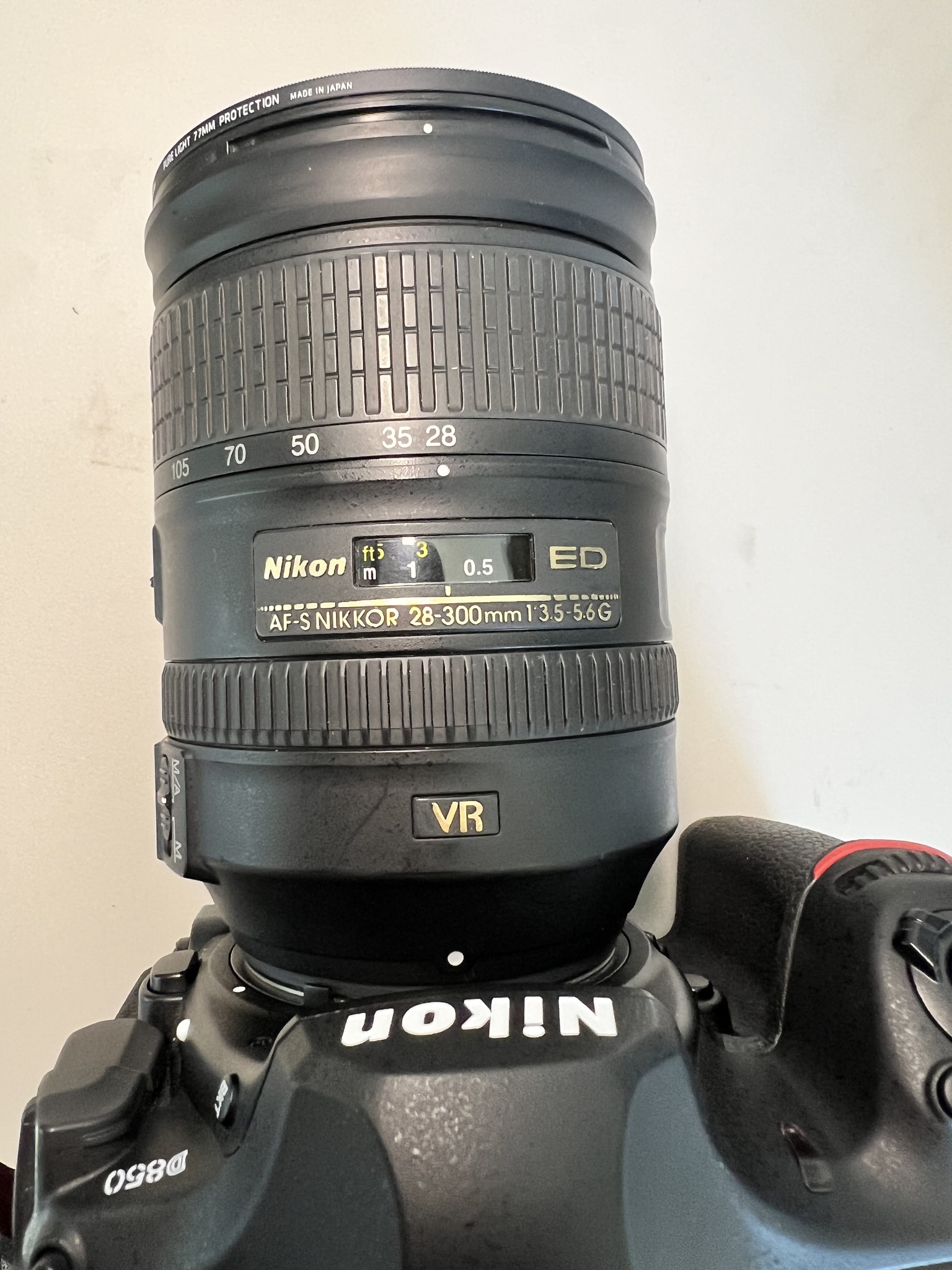 Nikon D850 with 28-300mm lens settings