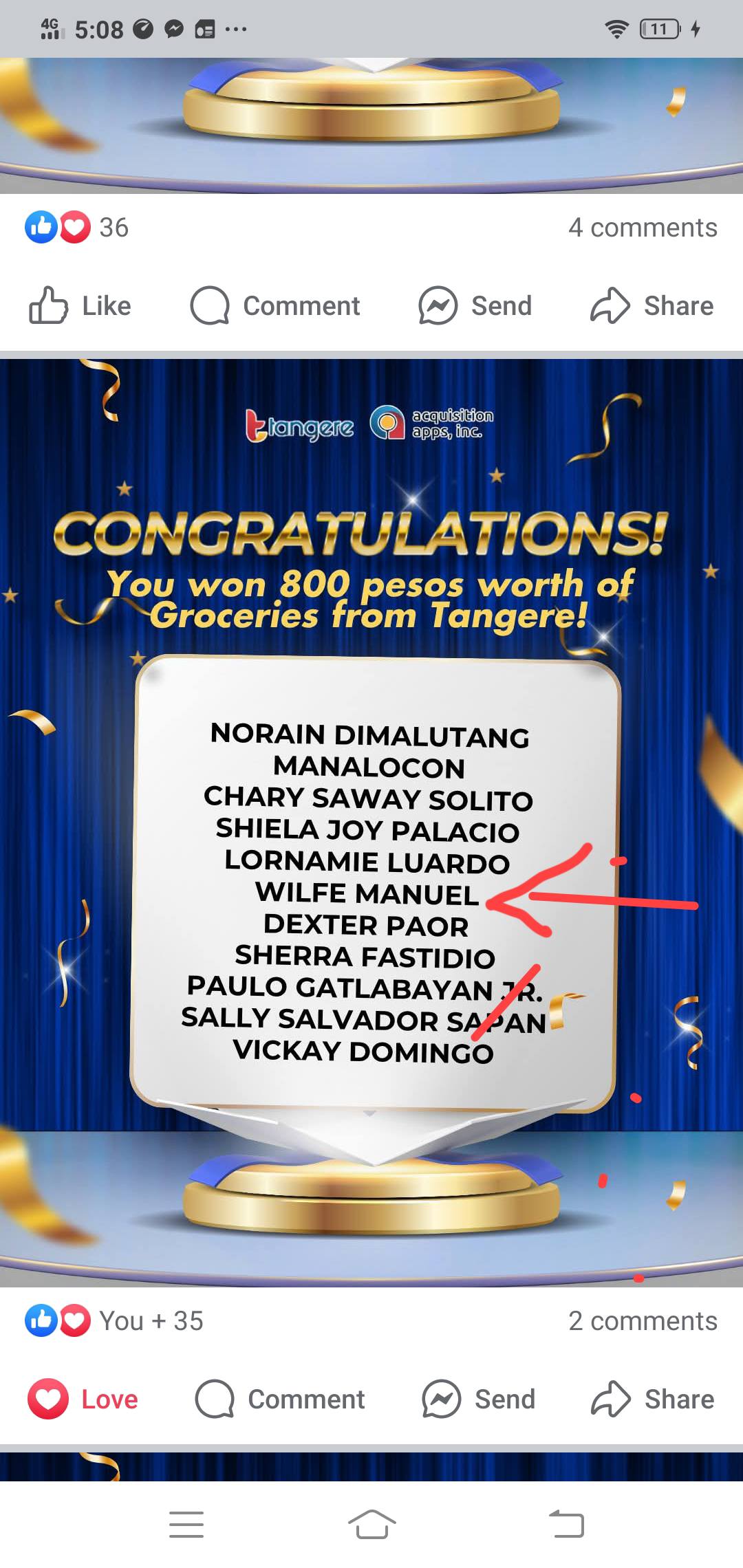 Tangere Raffle and Prizes Community | Thank you so much po Boss Martin ...