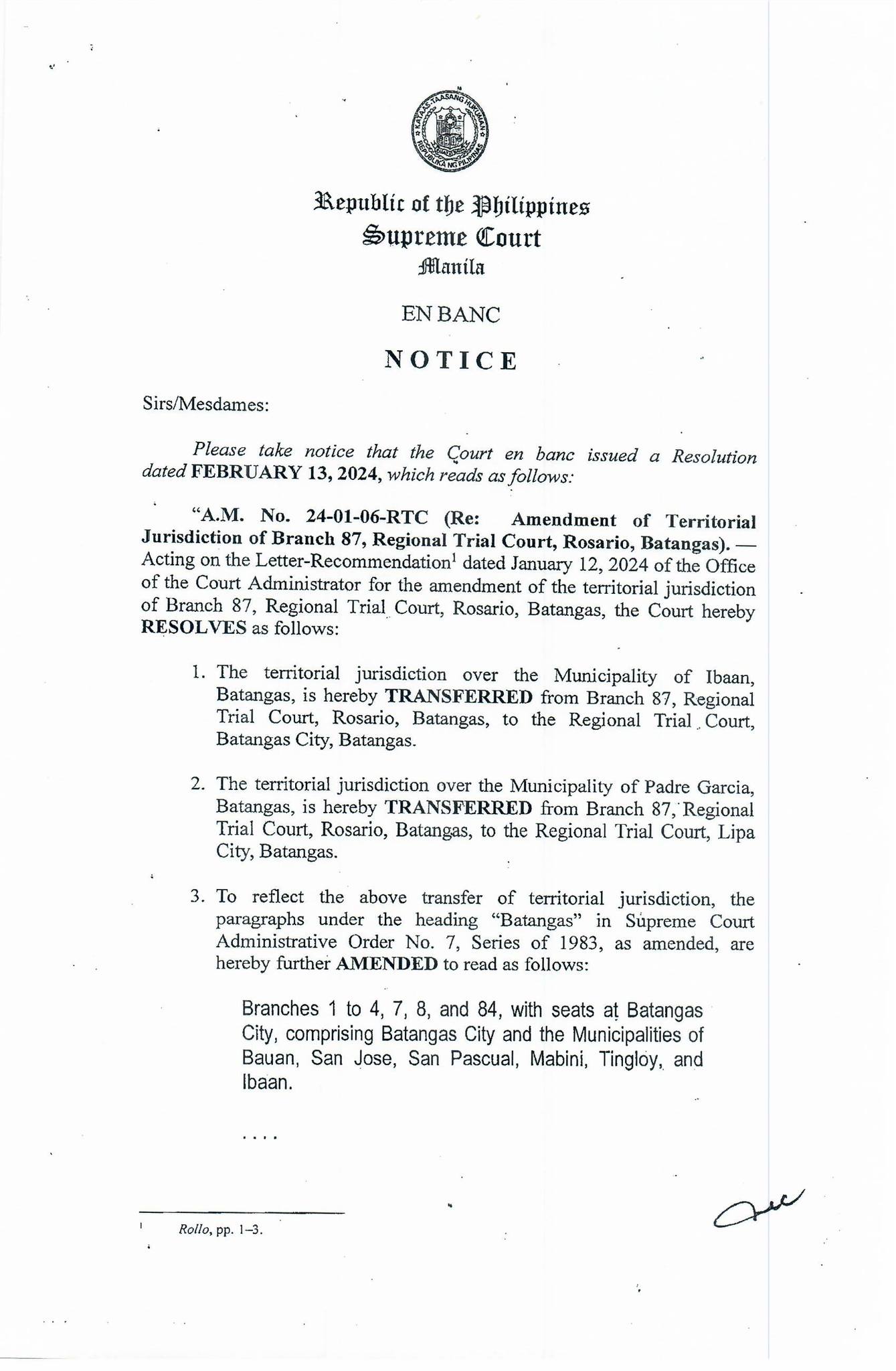 Regional Trial Court Office of the Clerk of Court Lipa City | Lipa City