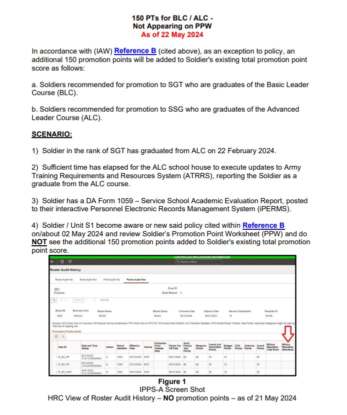 Army Promotion Points for Military Training