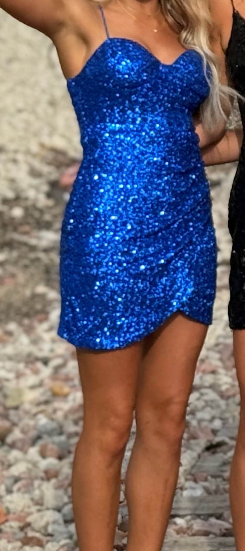 Cobalt Blue Sequin Homcoming dress. Purchased from Dillards. Sz Small. Came strapless but we added spaghetti straps for extra support, can easily be removed. Worn 1x. In perfect condition. PU in Ankeny