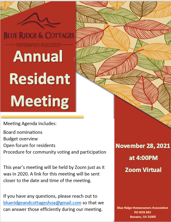 Blue Ridge and the Cottages at Blue Ridge Homeowners Association
