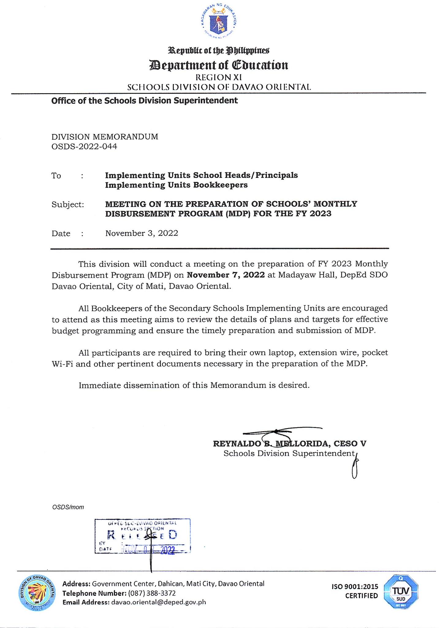 To:... - DepEd Schools Division of Davao Oriental