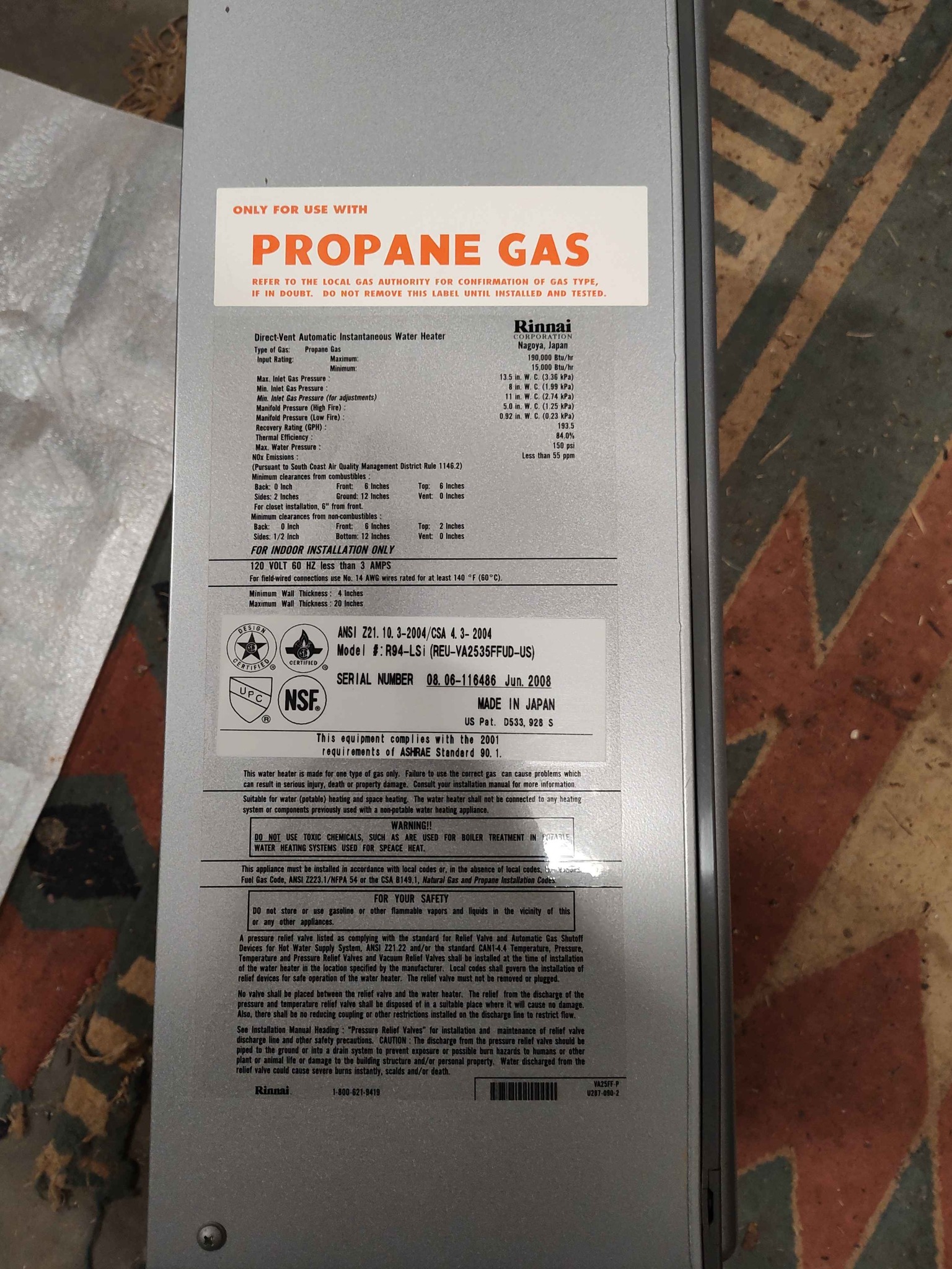 Rinnai Tankless water heater for parts or repair - Tools - Moncure ...