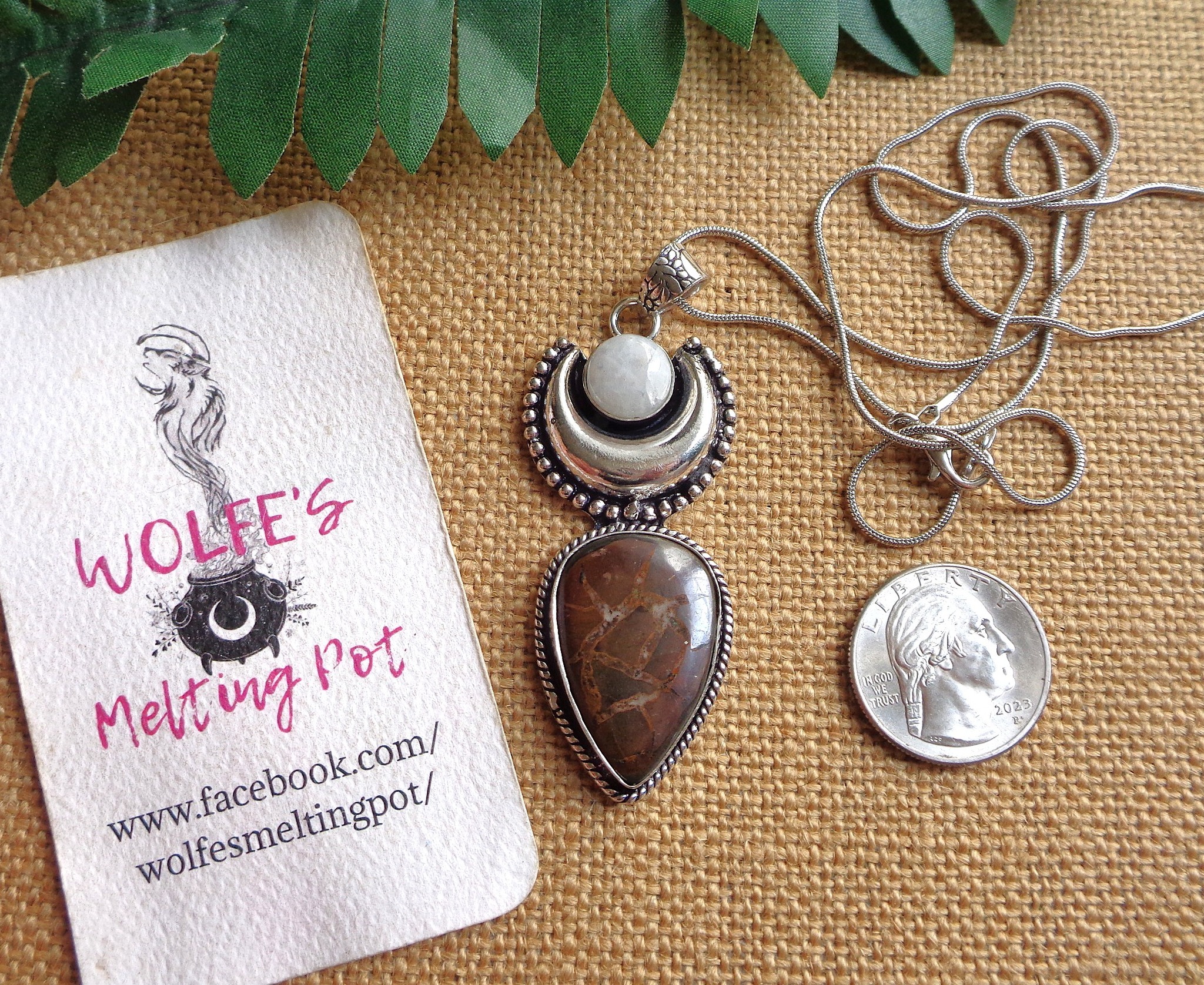 Dragon septarian and moonstone pendant in 925 sterling silver