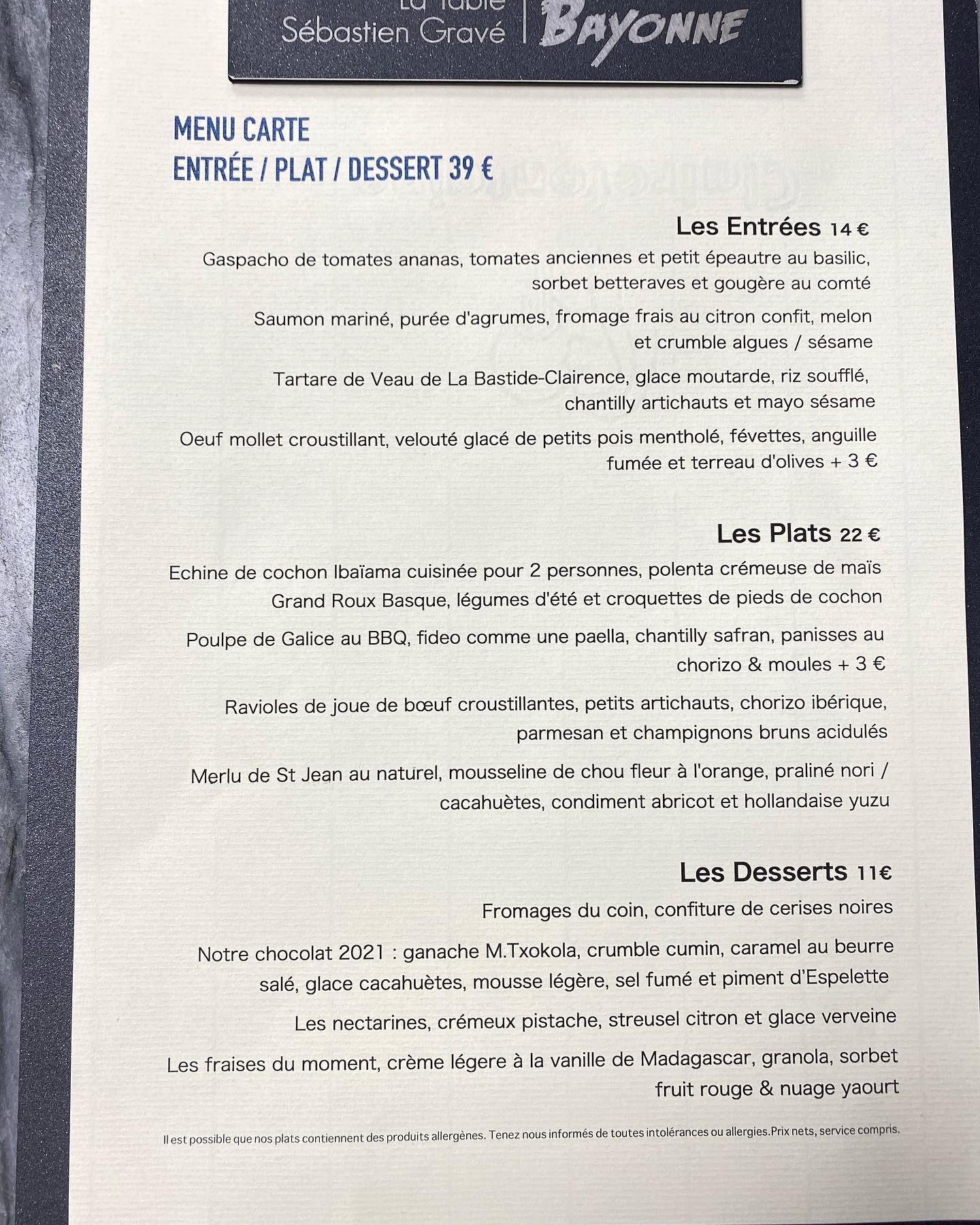 La Table De Sebastien Gravé Carte