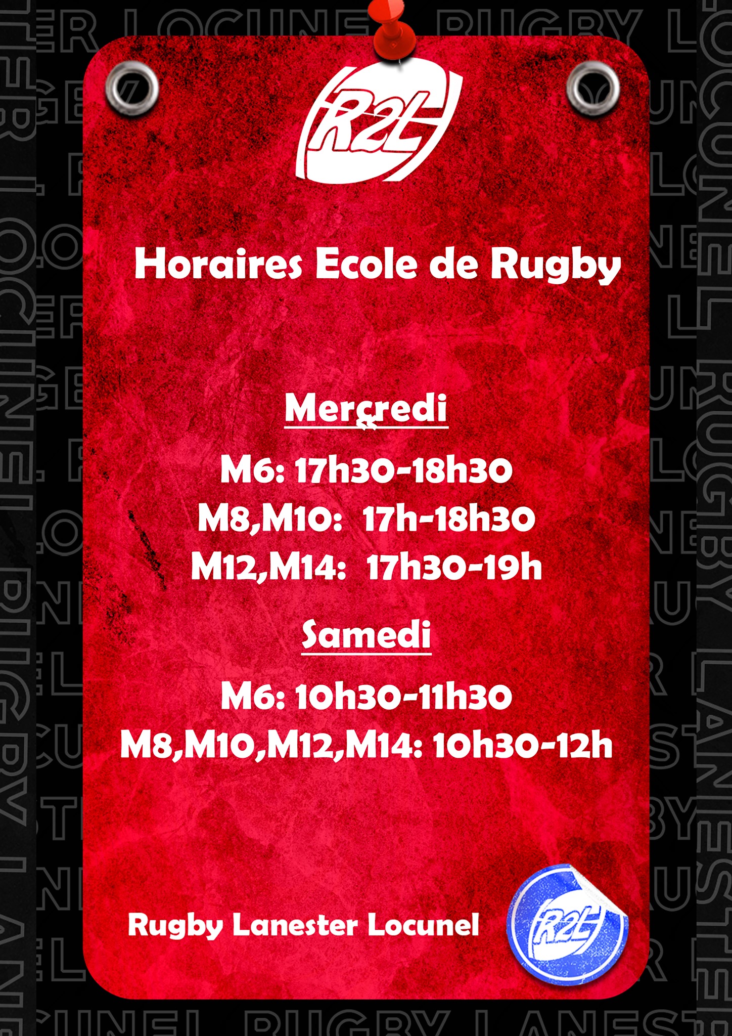 ⚫🔴Petit rappel des horaires... - R2L Rugby Lanester Locunel
