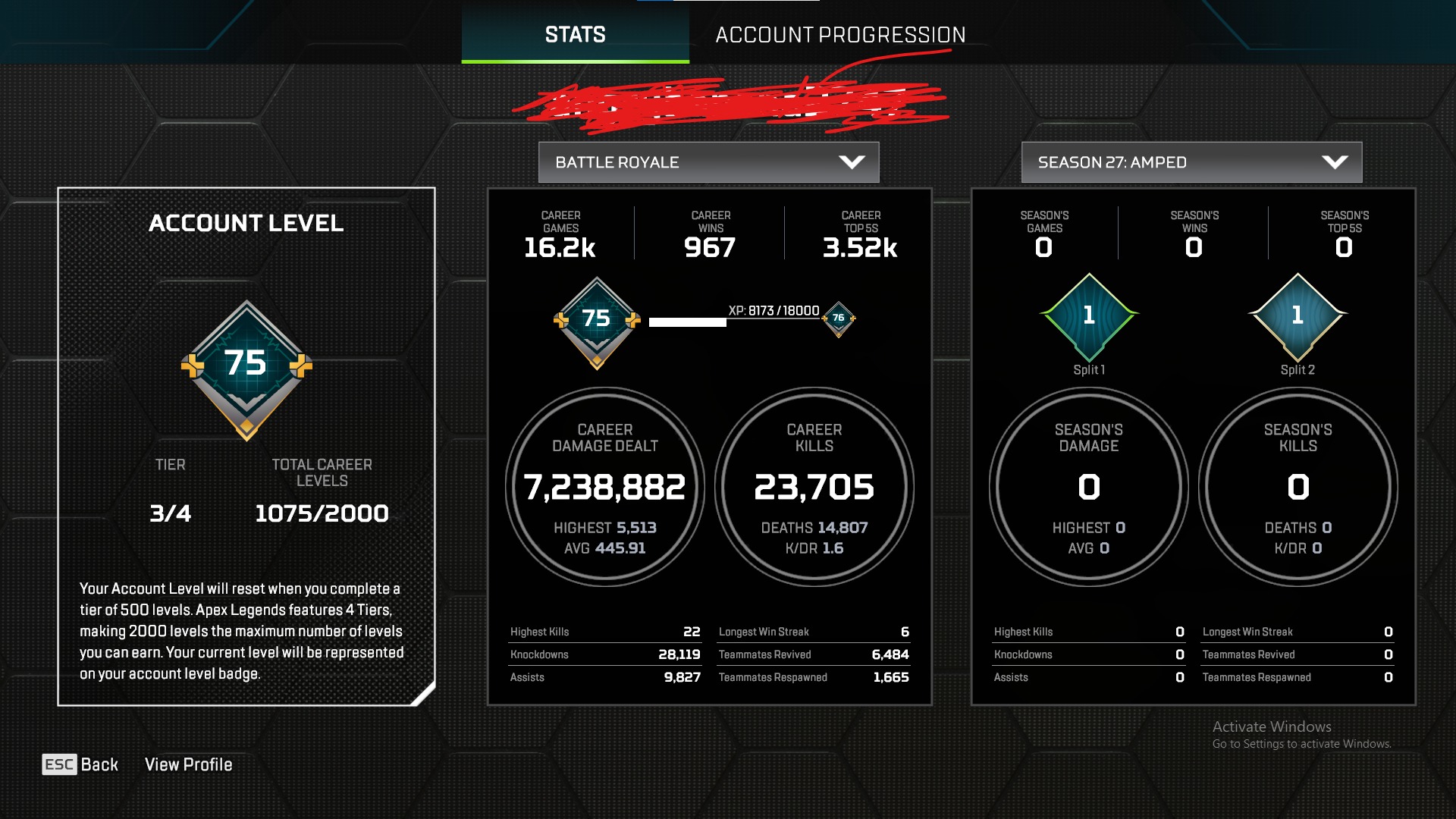 Apex Legends account for sale with level 1075 and 23,700 total kills