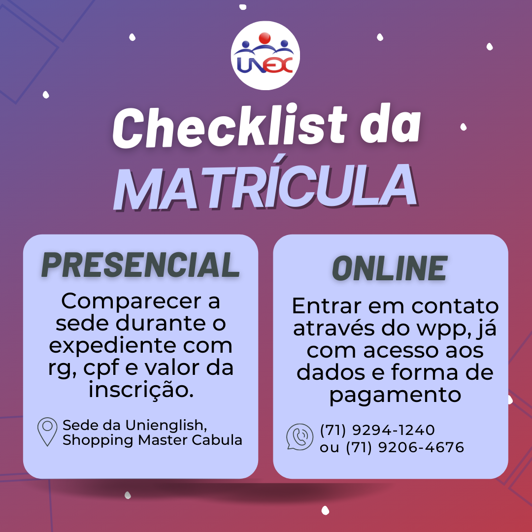 UniEnglish - Checklist da matricula! Confira os passos necessários pra ...