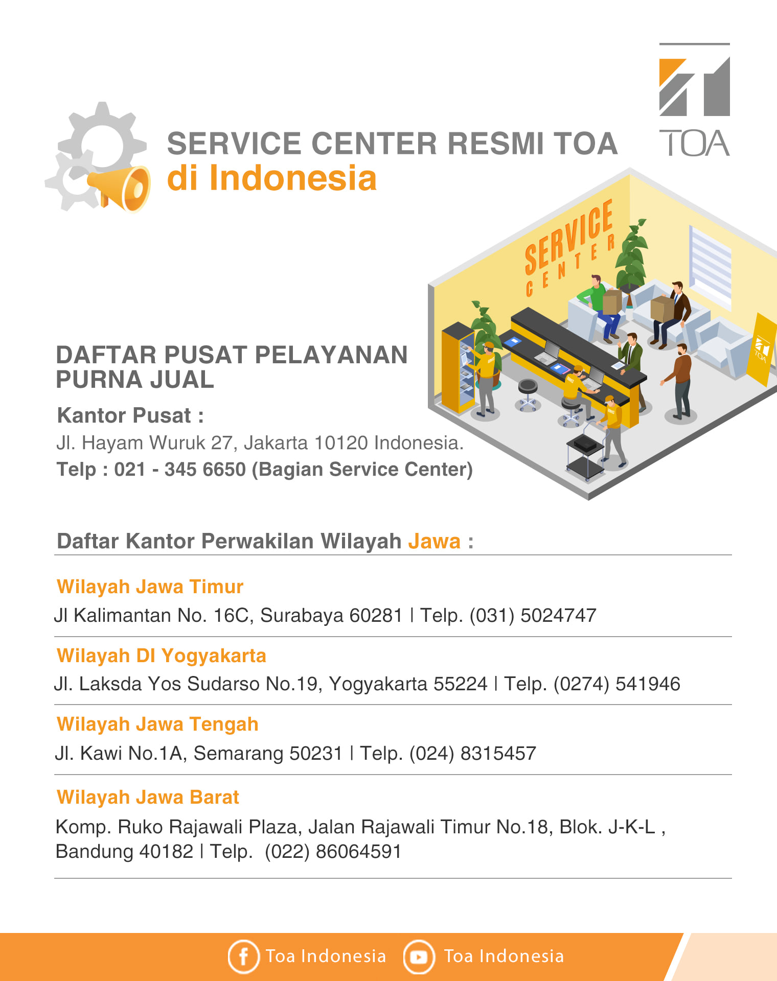TOA Indonesia - Alamat service center resmi TOA yang ada... | Facebook
