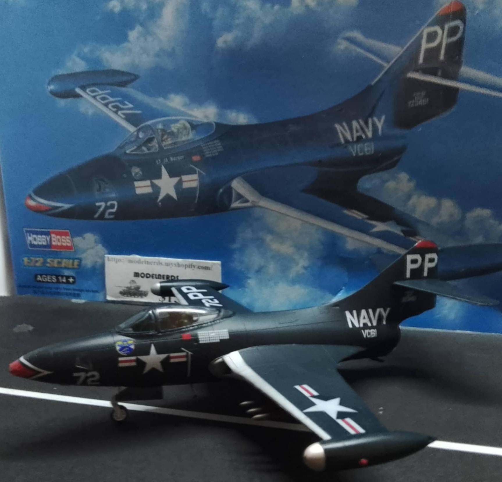 HobbyBoss 1/72 F9F-2 Panther model of VF-61 Jolly Rogers