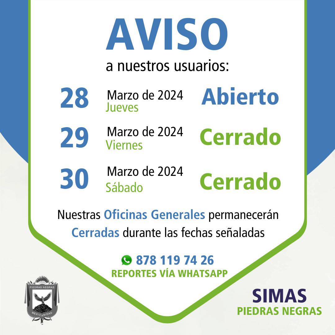 SIMAS - ⚠️Compartimos nuestros horarios de Semana Santa. 🤳🏼 WhatsApp ...