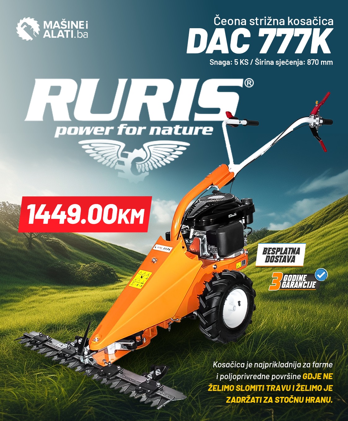 Mašine - ☘️ RURIS čeona strižna kosačica kosilica DAC 777K ☘️ ⚡️ CIJENA ...