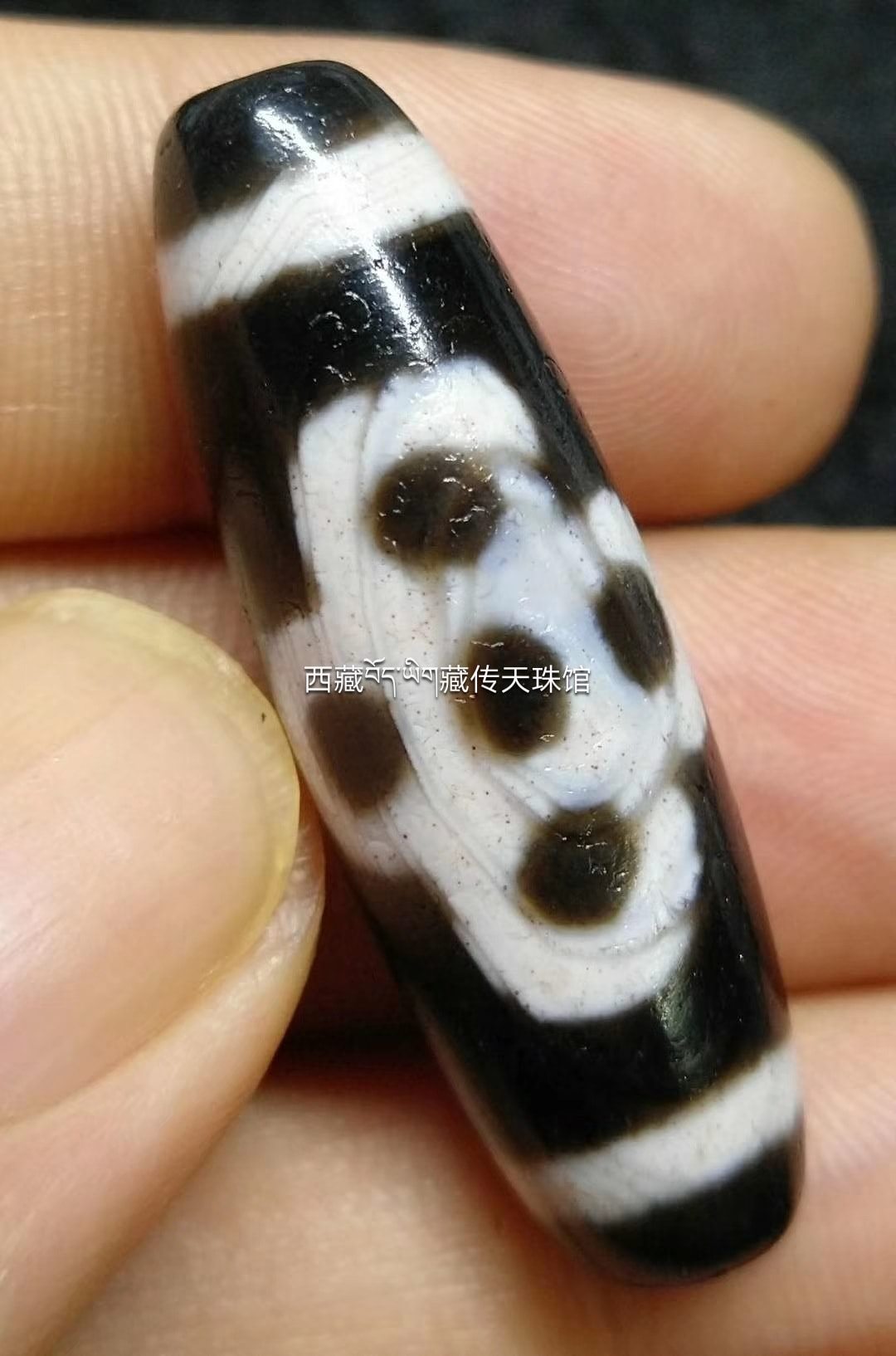红朱砂闪电五眼天珠，尺寸37*12