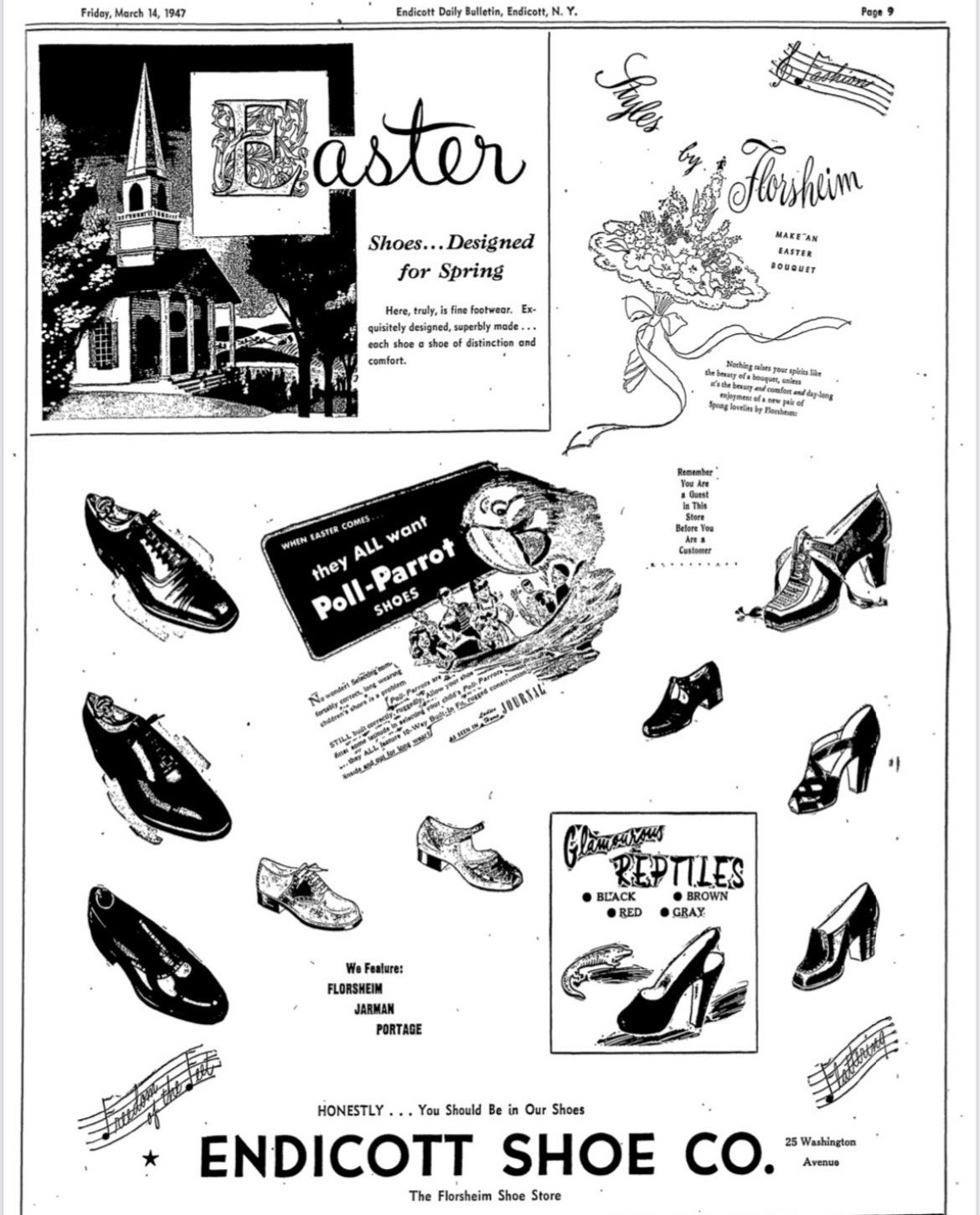 Endicott Shoe Co. advertisement, March 14,1947. Endicott Daily