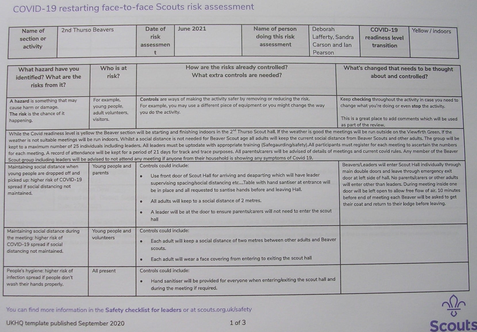 The risk assessment for... - 2nd Thurso Scout Group | Facebook