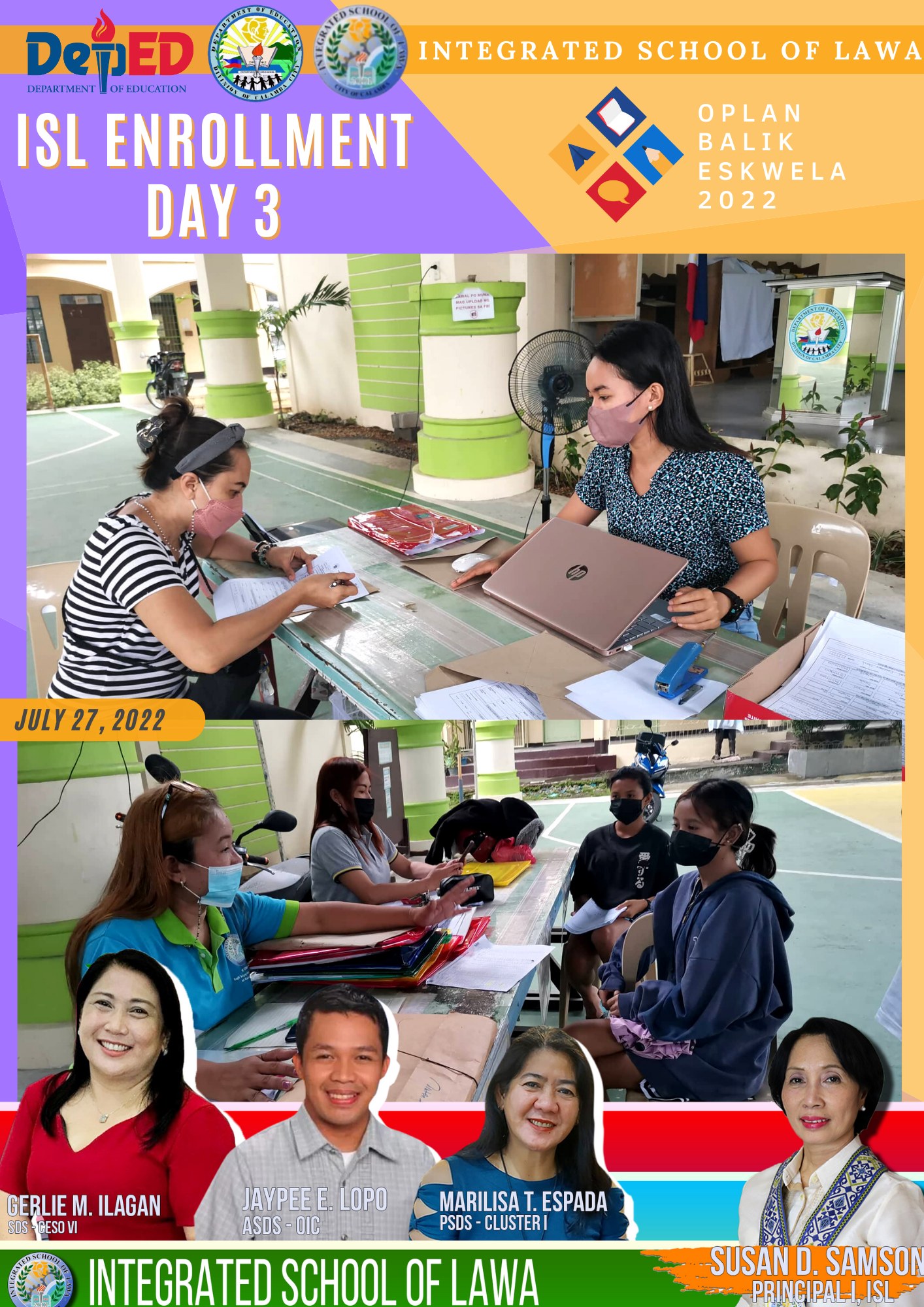 ISL ENROLLMENT DAY 3 🤓👍... - DepEd Tayo ISLawa - Calamba City | Facebook