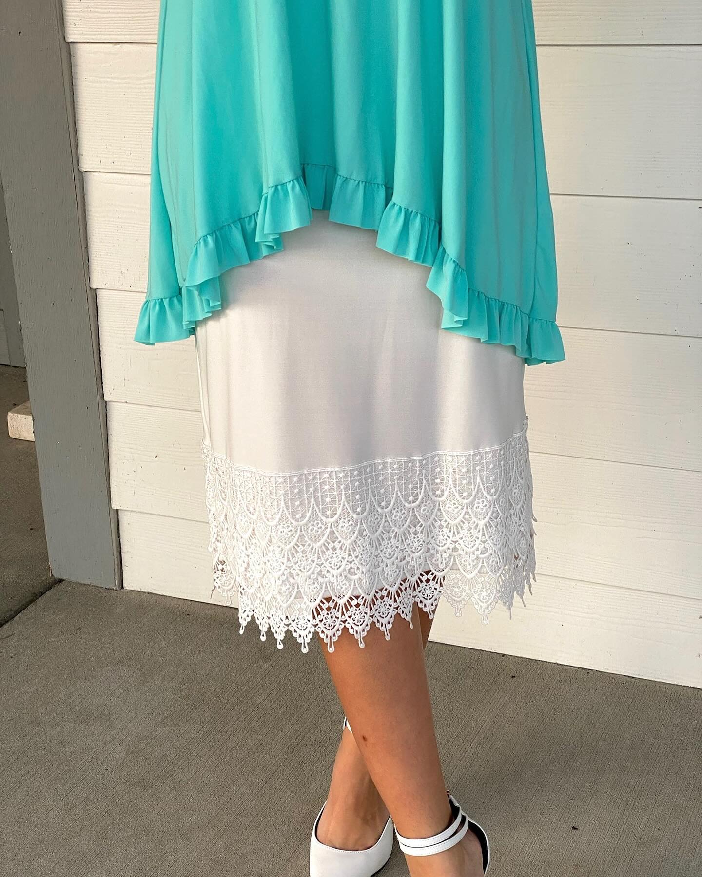 ivory dress extender RELISTED: Lace Flounce Skirt + Floral Mesh Hi-Low Extender. You've been begging! Two of our most popular extenders are back! Wear them under tops, tunics, sweaters or dresses to instantly upgrade country_of_origin: guatemala