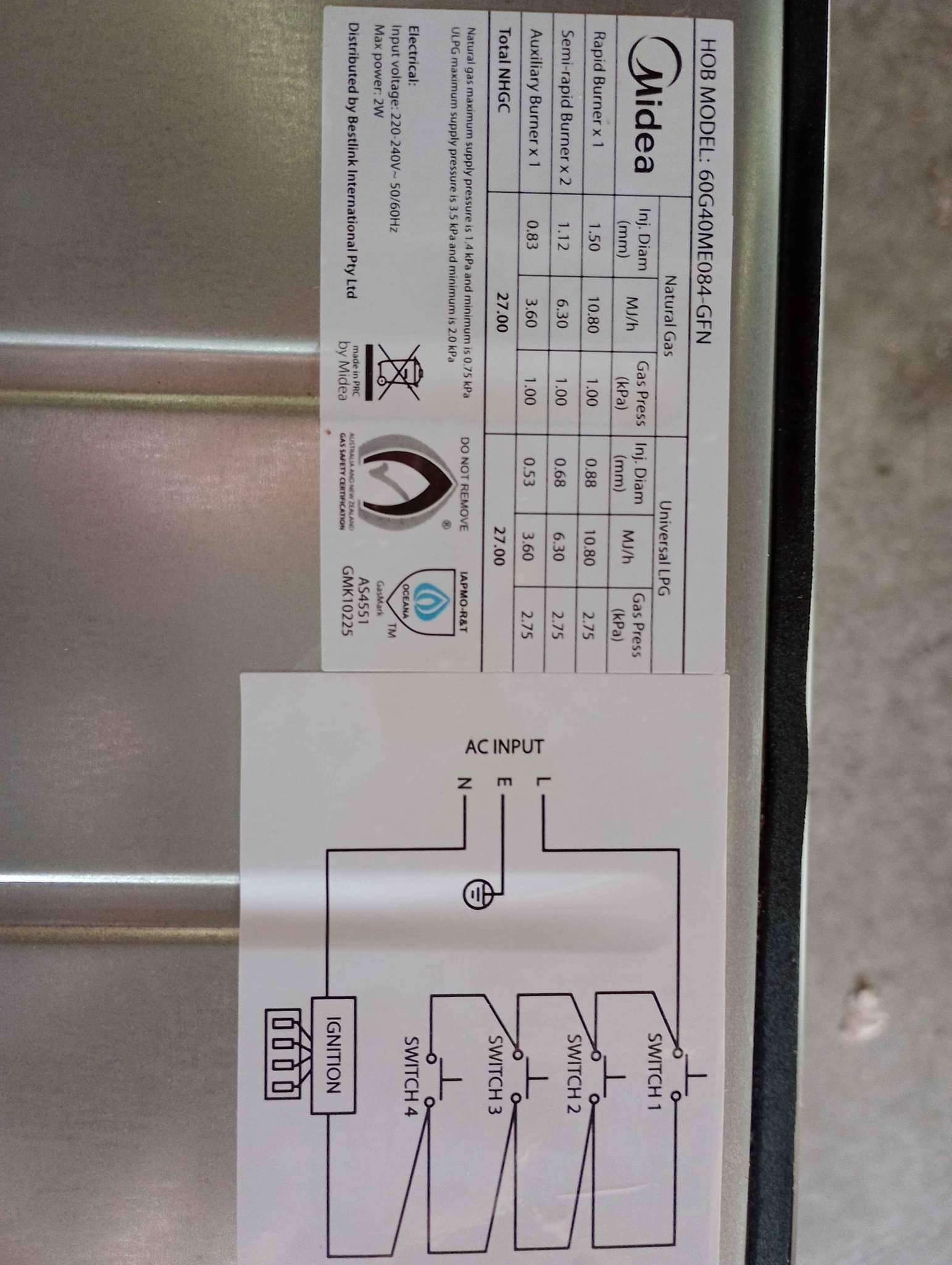 Gas Cooktop LPG 60cm Ranges & Ovens Brisbane, Queensland, Australia