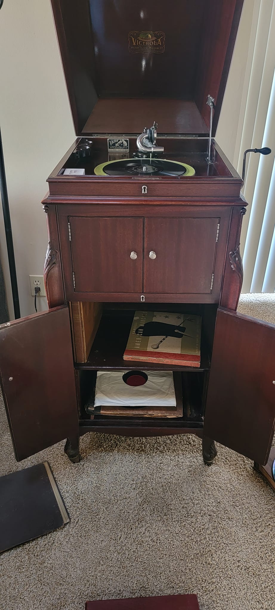 Victor VV XIV lower record shelf for sale in dark red mahogany
