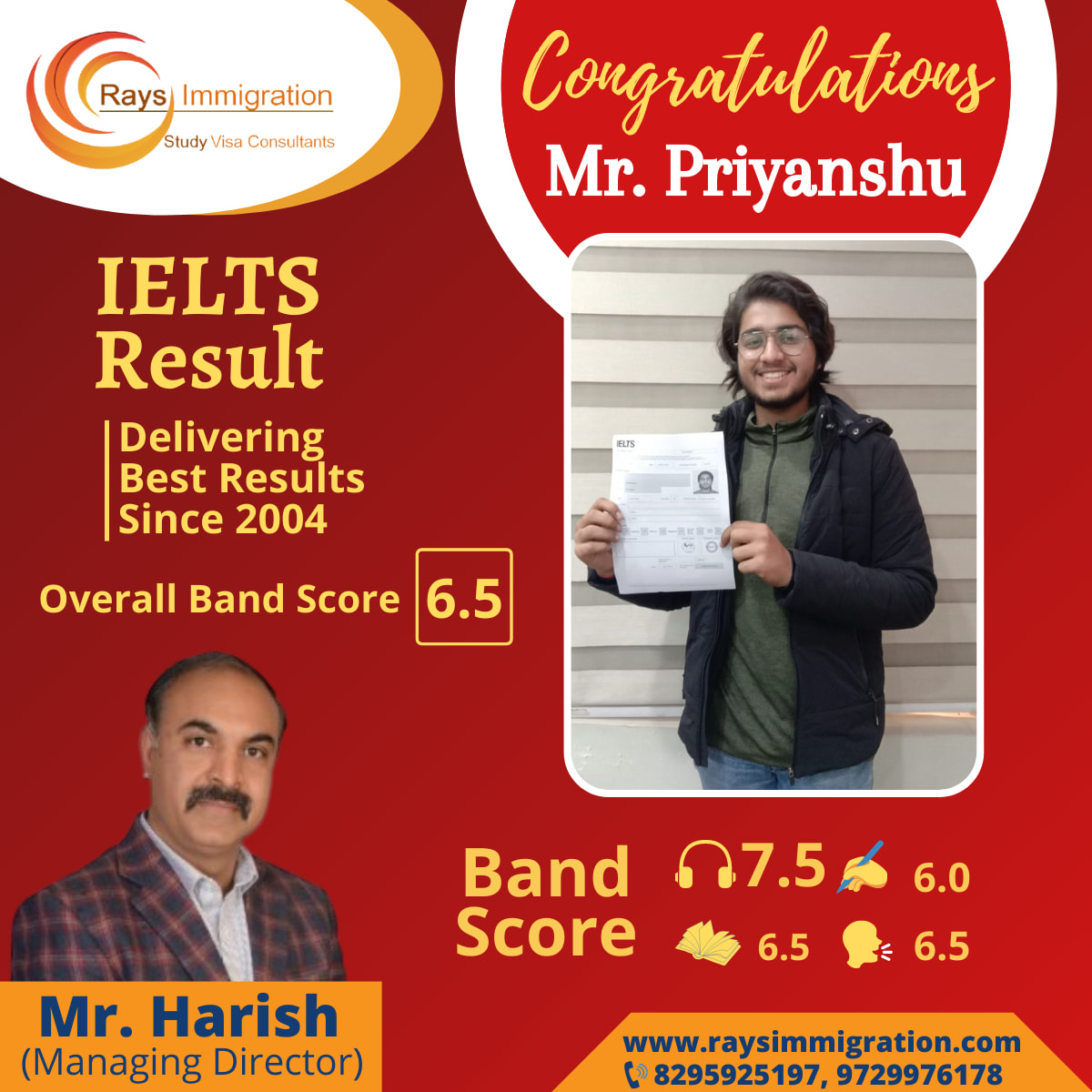 Congratulations Mr. Priyanshu For... - Rays Immigration