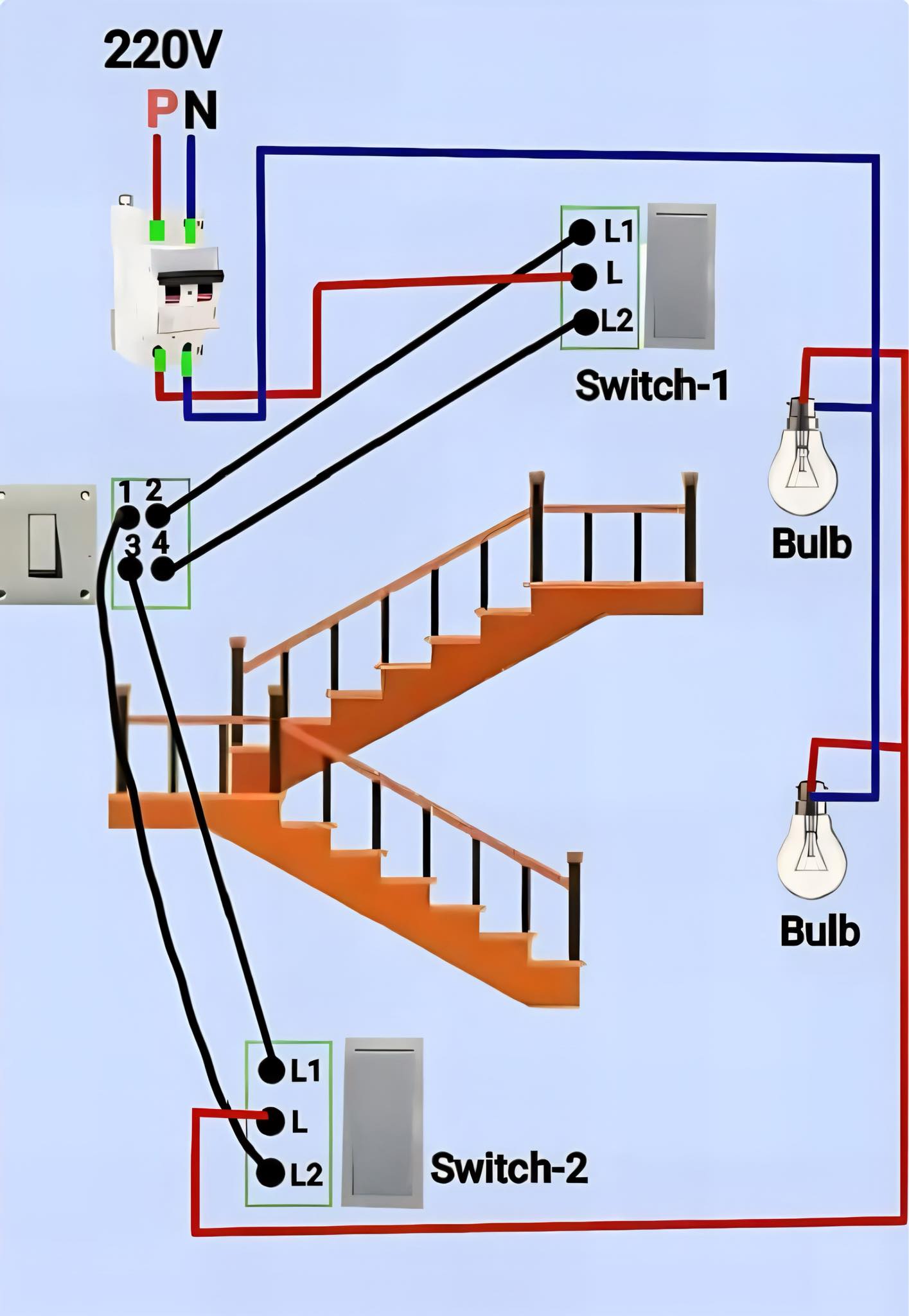 Electronics Craftsman | Two-way stair lighting wiring diagram