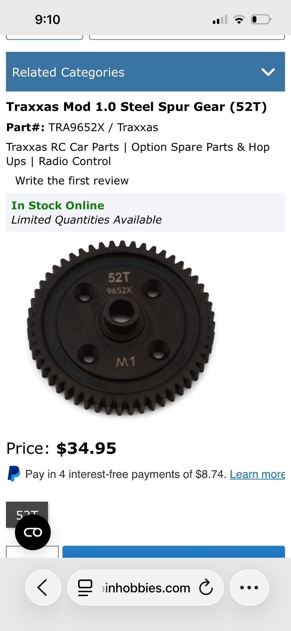 GPM 52T Carbon Steel Spur Gear for Traxxas Sledge Monster Truck - Black