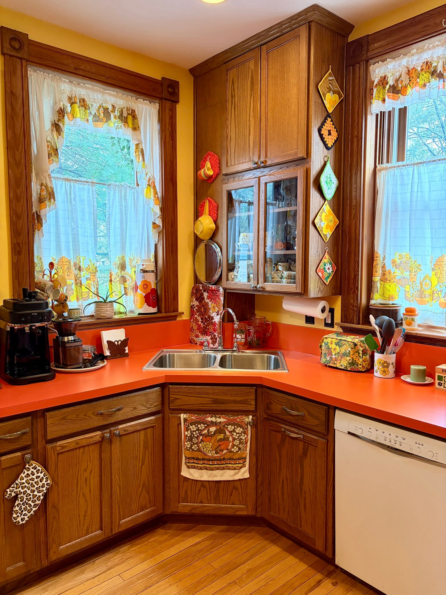 orange formica countertops in vintage kitchen