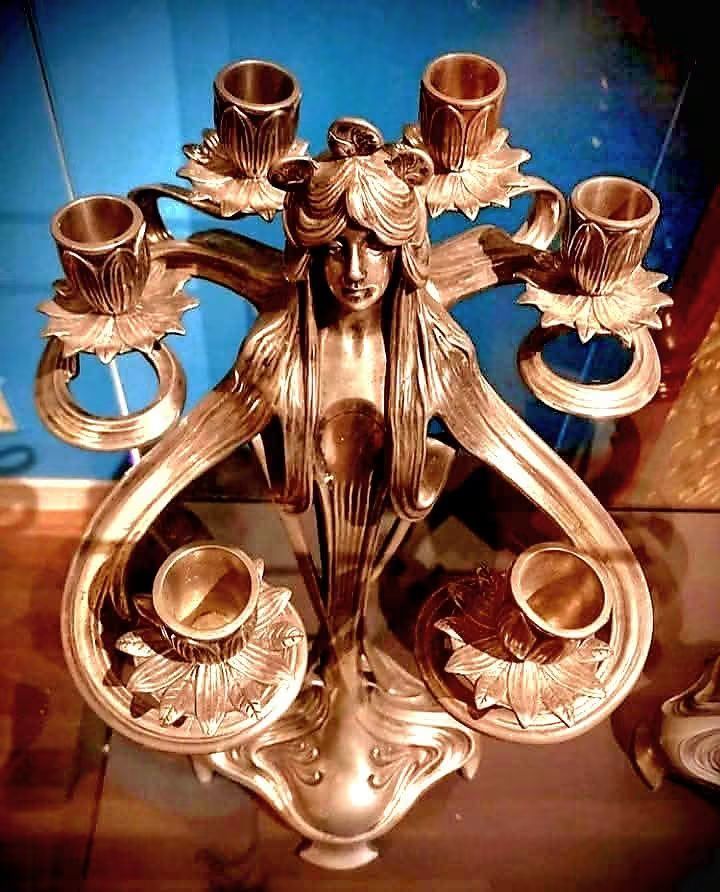 ANTIQUE BEBE SILVER 3点セット Achilles Gamba six-arm pewter candelabra