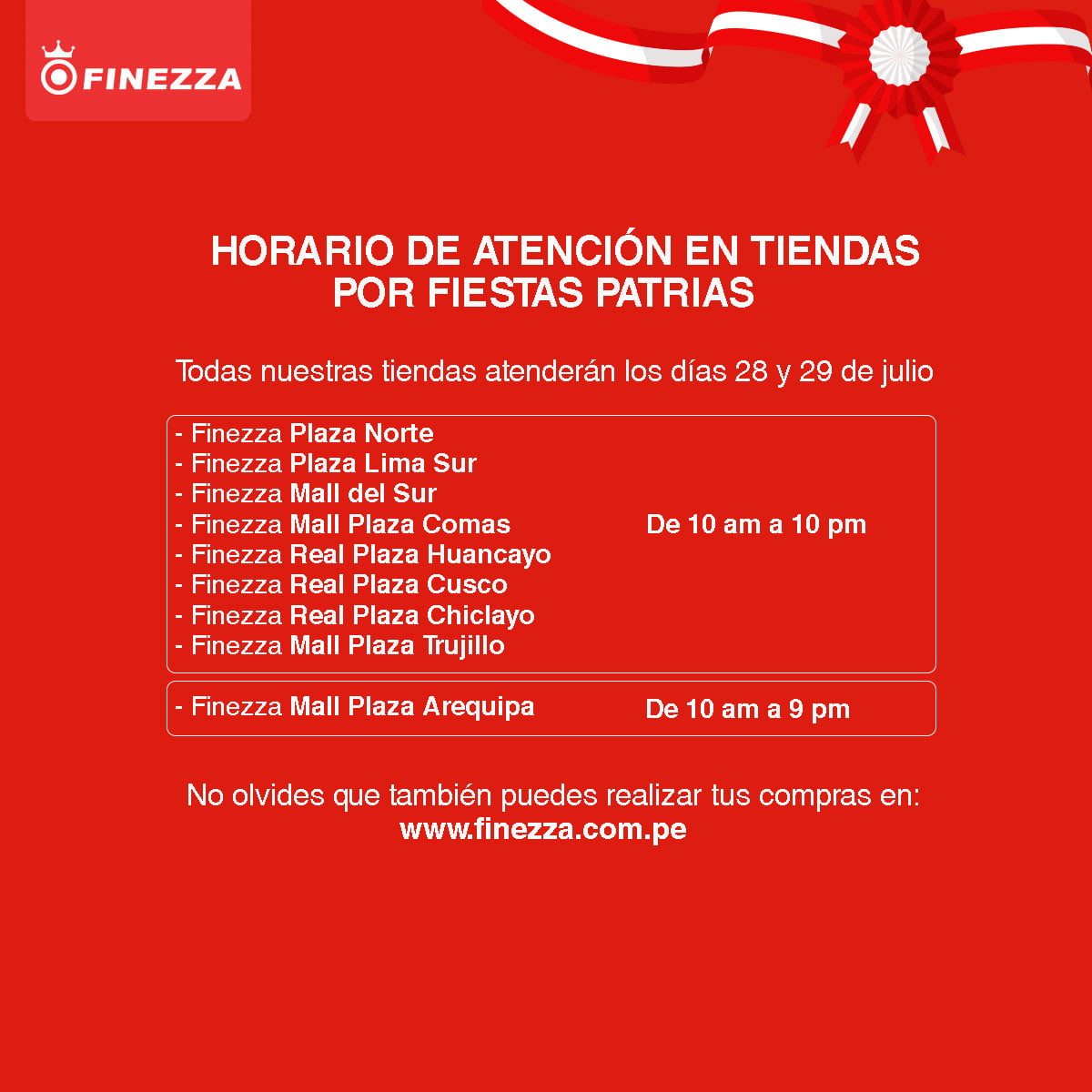 Finezza Perú - 🤗 Compartimos nuestros horarios de atención... | Facebook