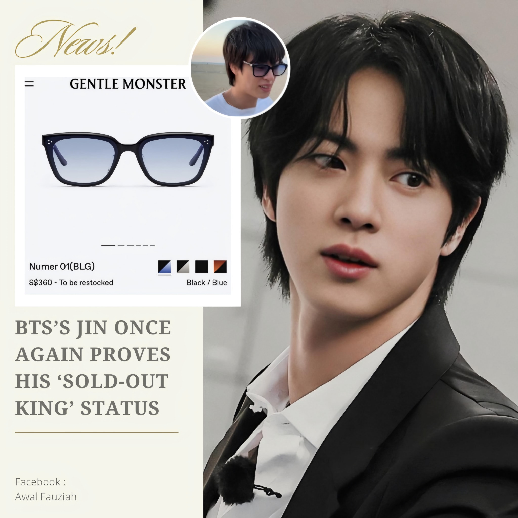 BTS's Jin sells out Gentle Monster sunglasses after Weverse live